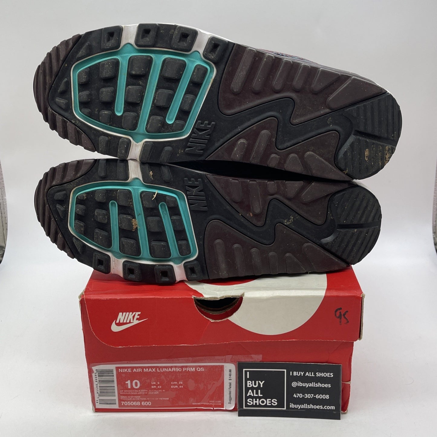 Size 10 - Nike Air Max Lunar90 Premium Suit & Tie Red Blue Leather (705068-600)