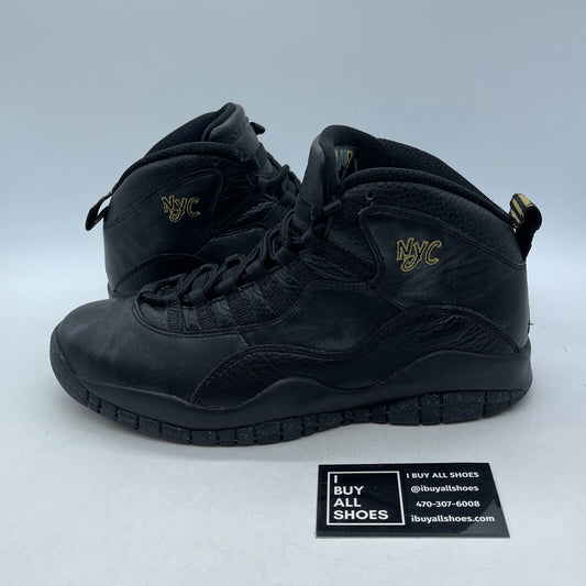 Size 9 - Air Jordan 10 Retro NYC Black Gold Leather Suede (310805-012)
