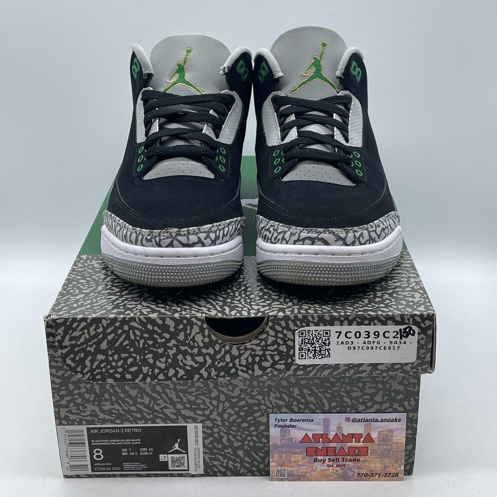 Size 8 - Jordan 3 Retro Mid Pine Green black Grey Suede Leather (CT8532-030)