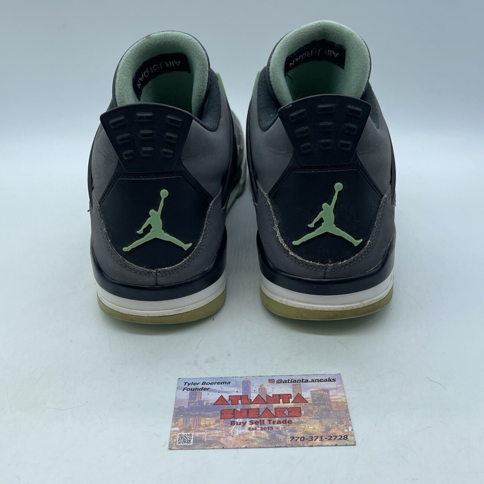 Size 10.5 - Jordan 4 Retro Green Glow Grey Suede Black Leather (308497-033)