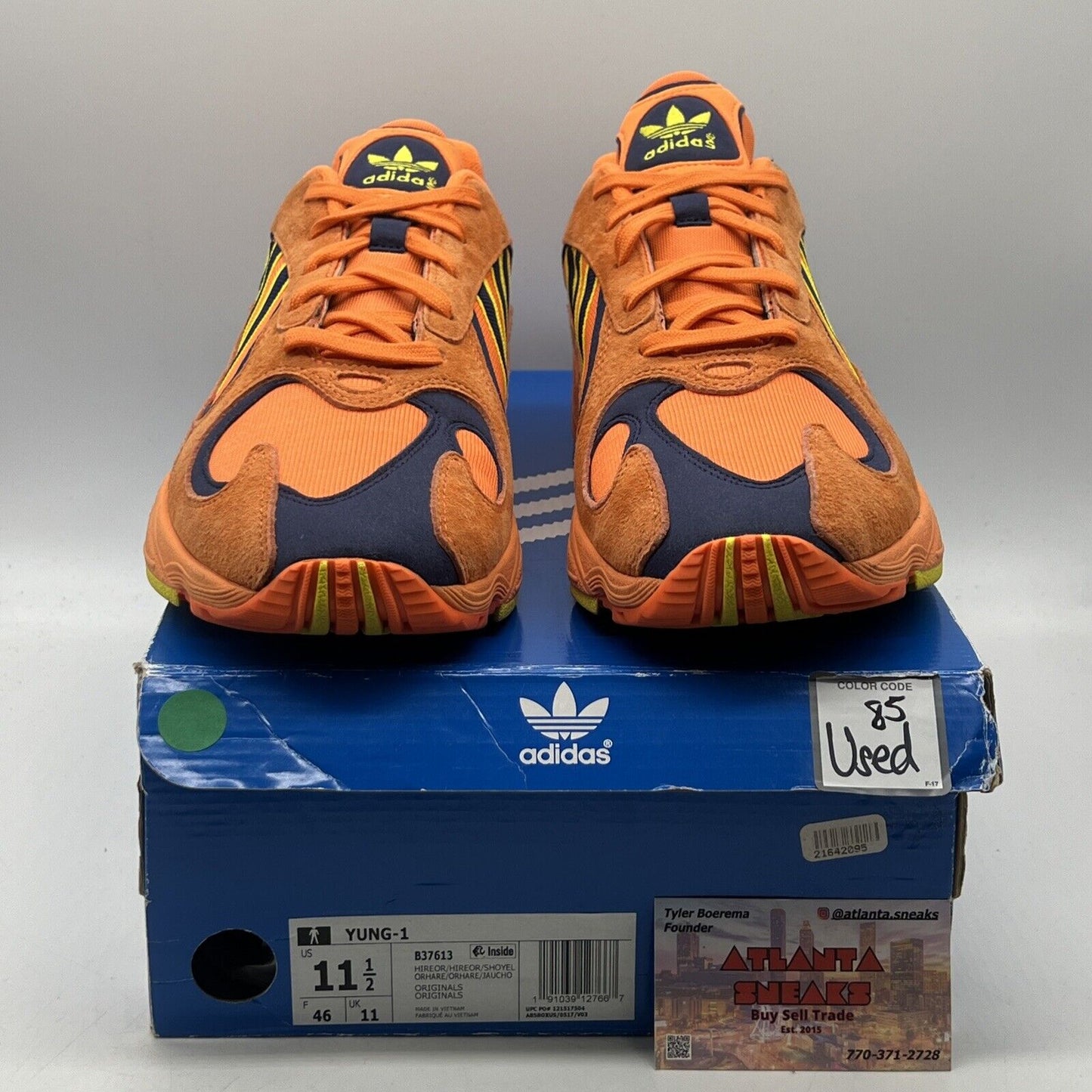 Size 11.5 - adidas Yung-1 Hi-Res Orange Navy Suede Yellow (B37613)