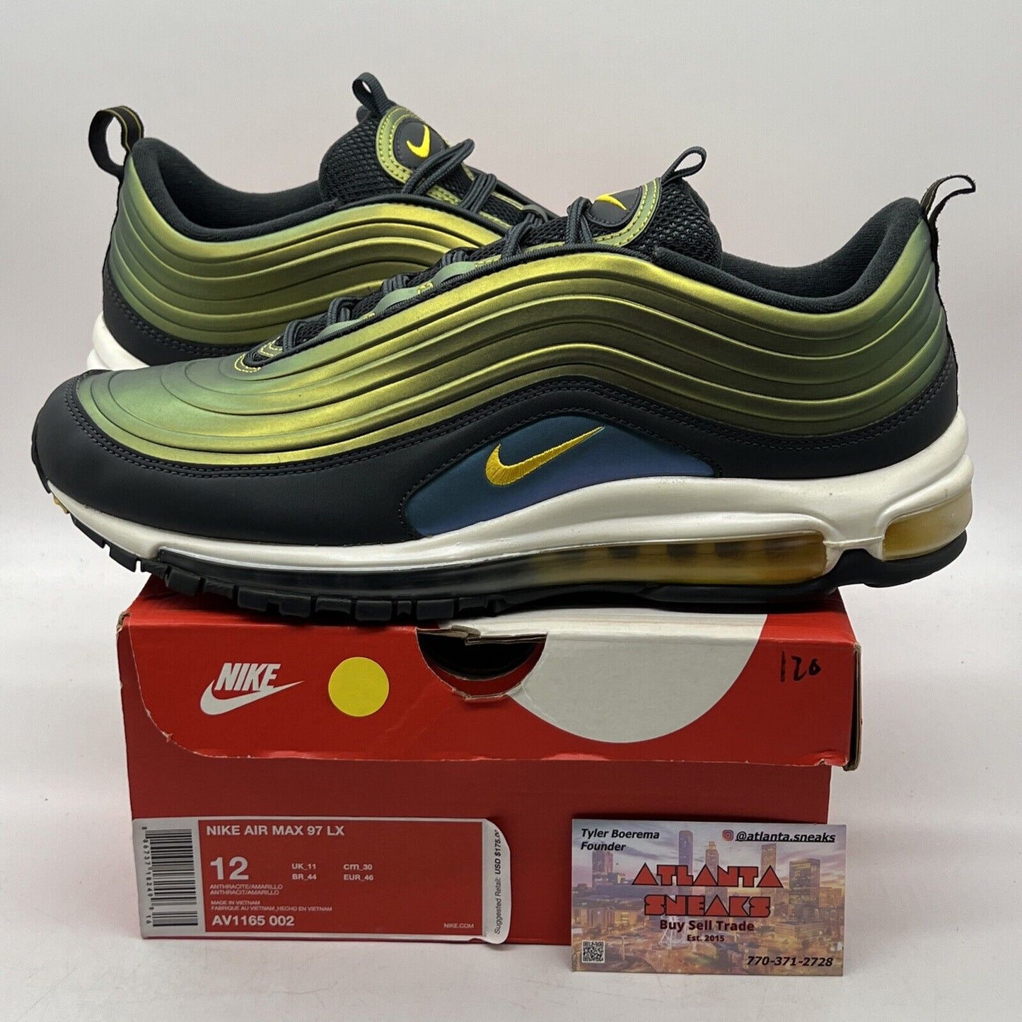 Size 12 - Nike Air Max 97 LX Anthracite Amarillo Blue Green White (AV1165-002)