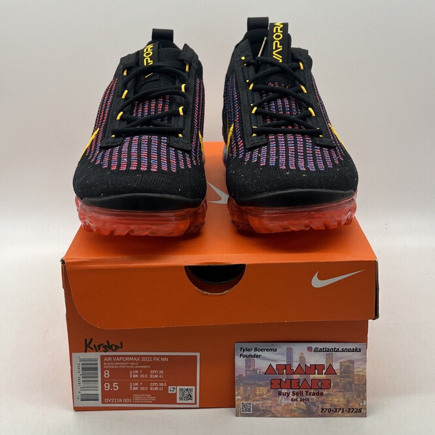 Size 8 - Nike Air VaporMax 2021 Flyknit Black Multi Blue Yellow (Dv2118-001)