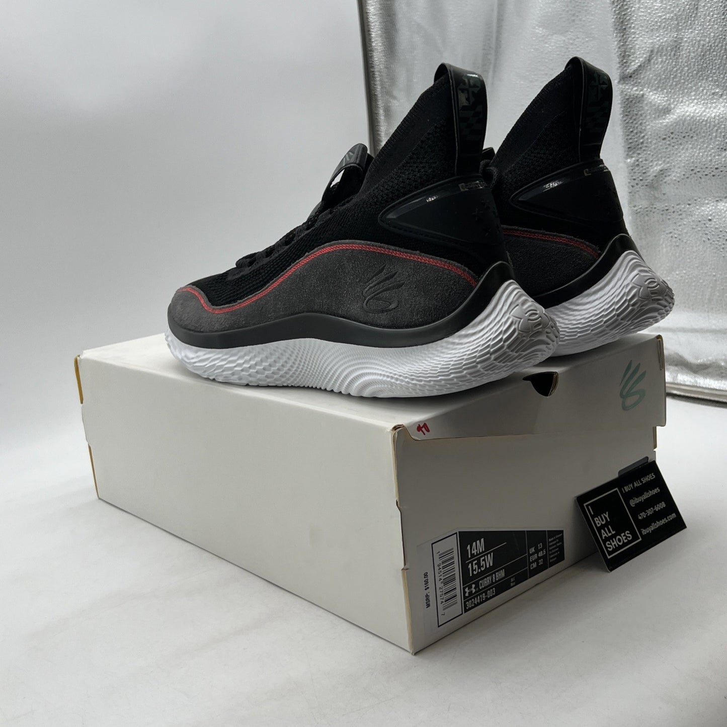 Size 14 -Under Armour Stephen Curry 8 Beautiful Flow BHM Black Red (3024419-003)