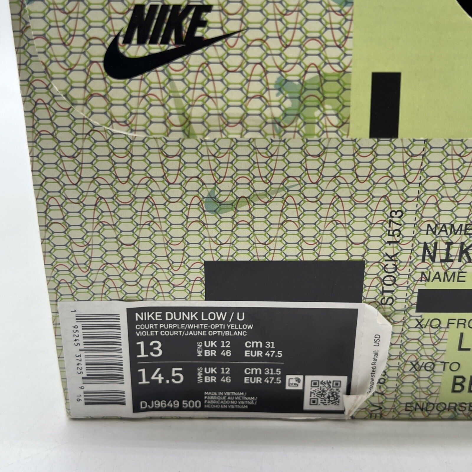 Size 13 - Nike Union LA x Dunk Low Passport Pack - Court Purple (DJ9649-500)