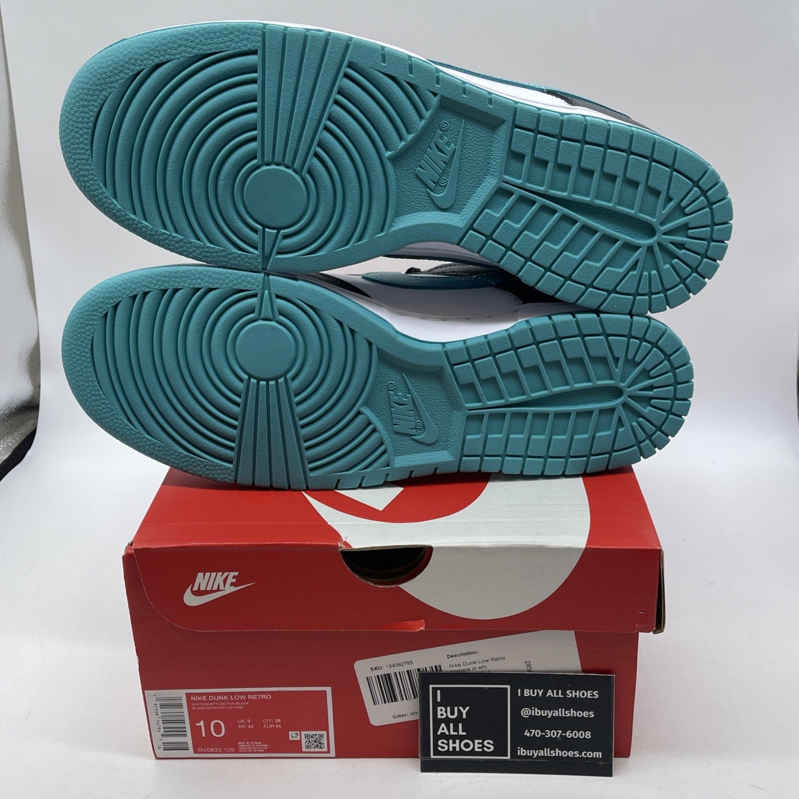 Size 10 - Nike Dunk Low Black Dusty Cactus Blue White Leather (DV0833-109)