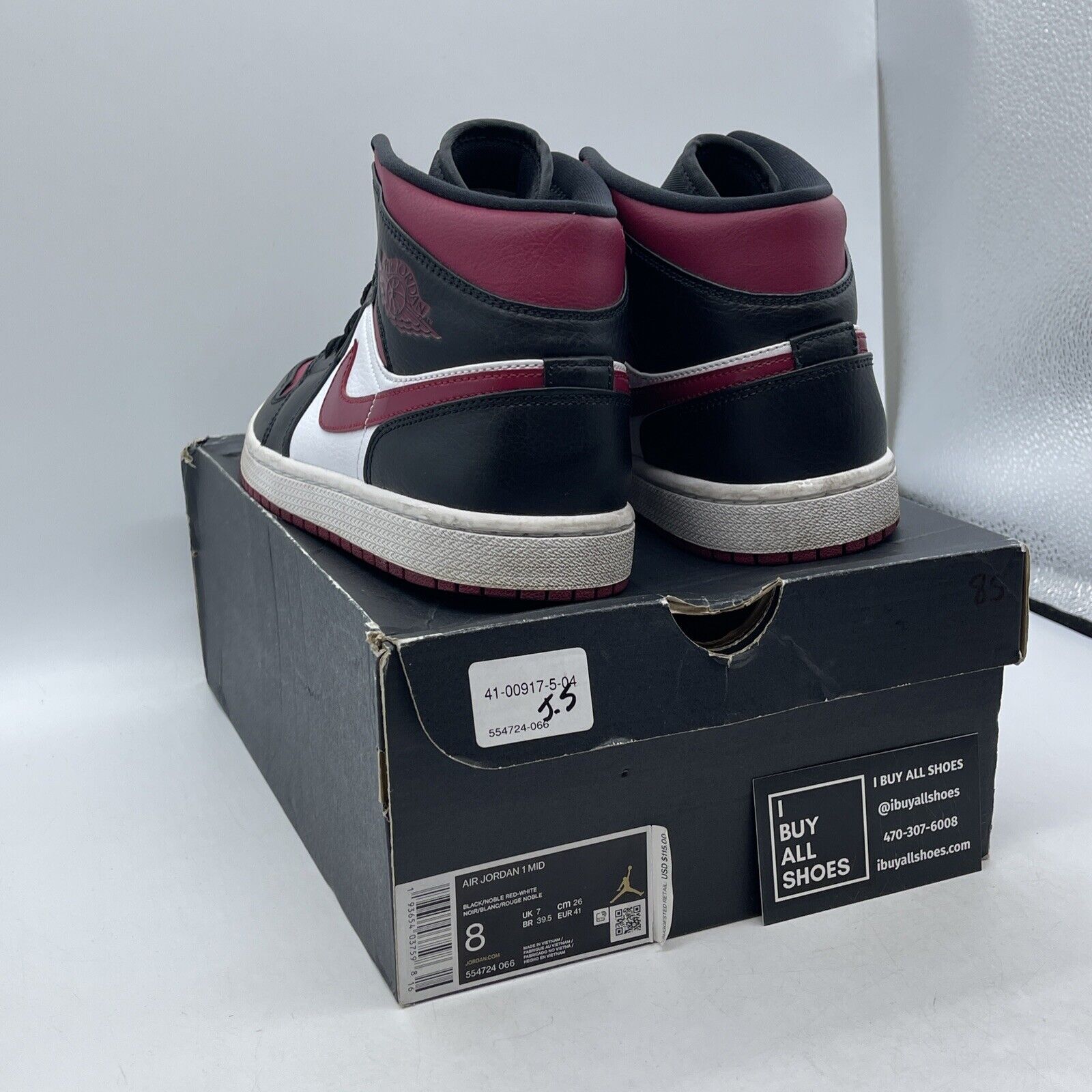 Size 8 - Air Jordan 1 Mid Noble Red Purple Black White Leather (554724-066)