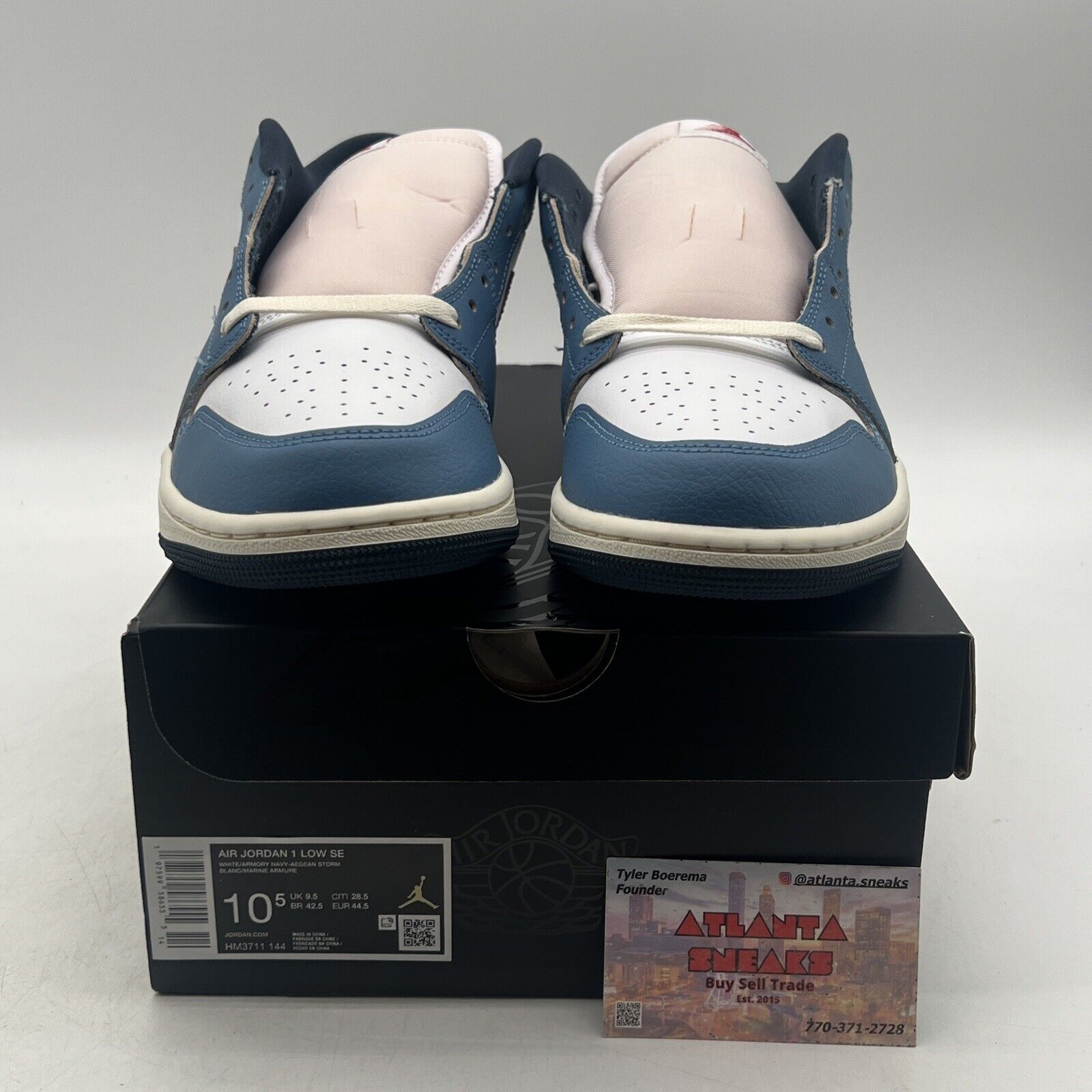 Size 10.5 - Nike Air Jordan 1 Low SE Shoes White Armory Navy (HM3711-144)