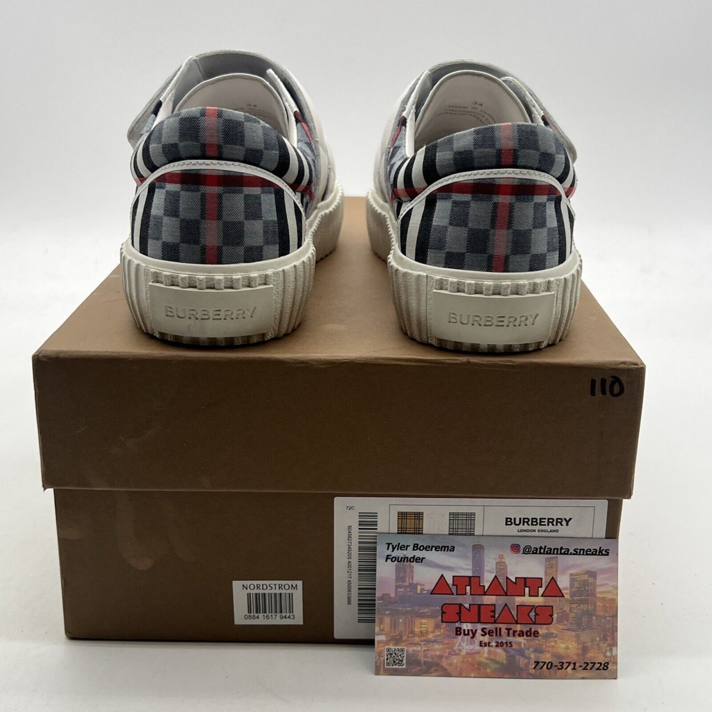 Size 3/34 - Burberry Kids' Mark Check Sneaker, Pale Blue Check (A8713)