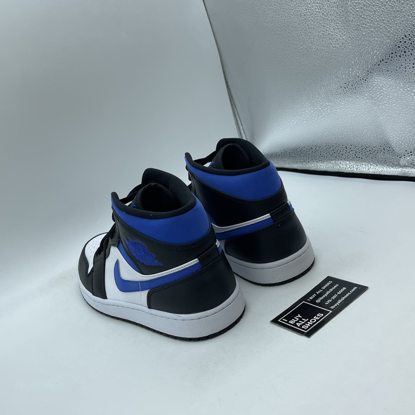 Size 11 - Air Jordan 1 Mid Racer Blue Black White Leather Suede (554724-140)