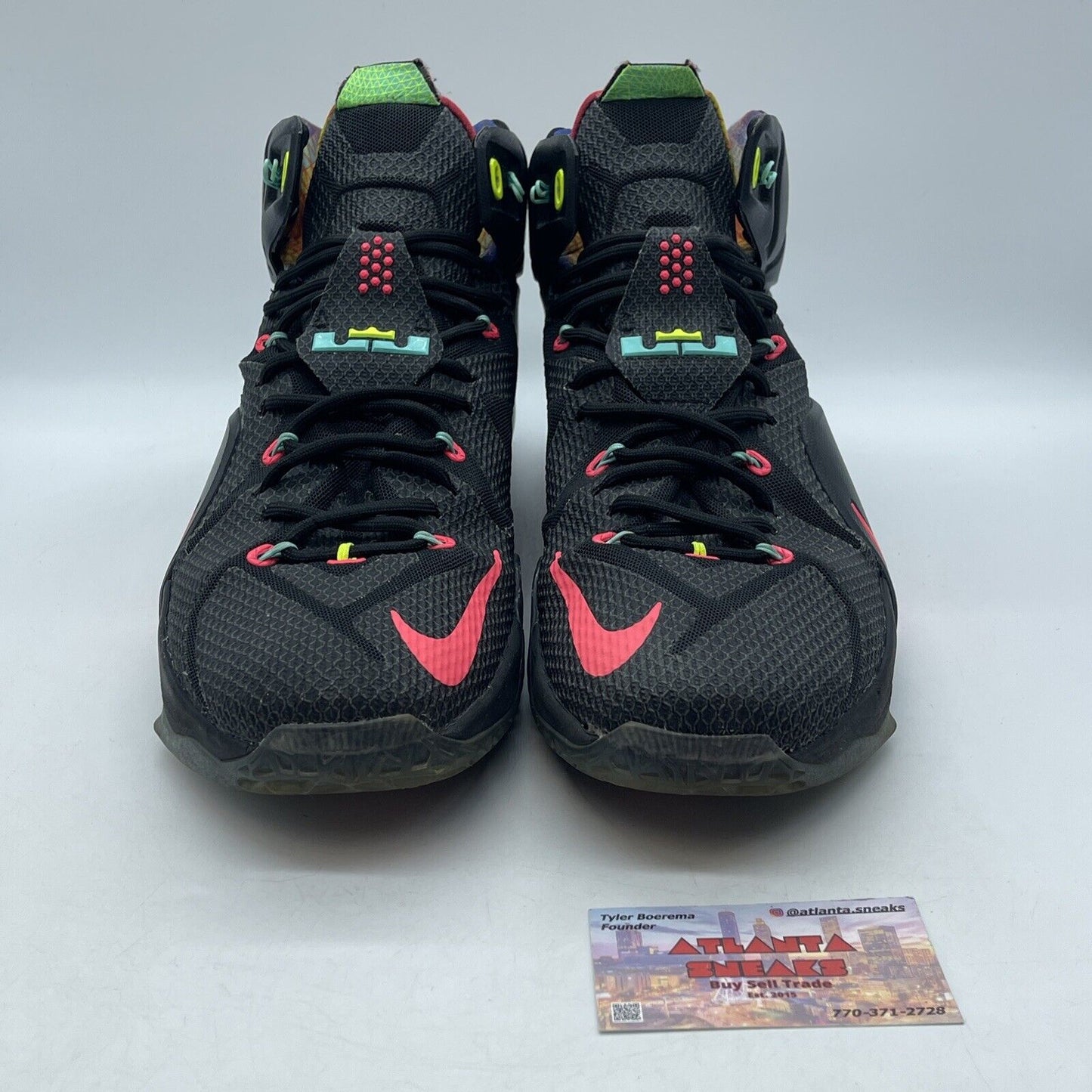 Size 14 - Nike LeBron 12 Data Black Pink Yellow Blue Green  - (684593-068)