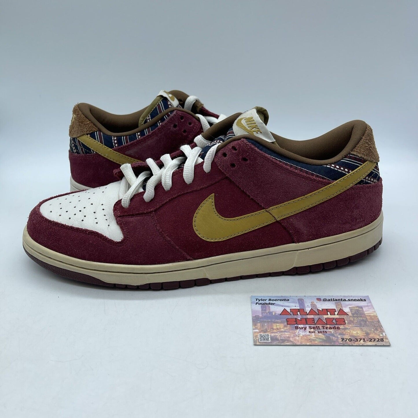 Size 12 - Dunk Low Pro SB Anchorman Burgundy White Brown Suede (304292-672)