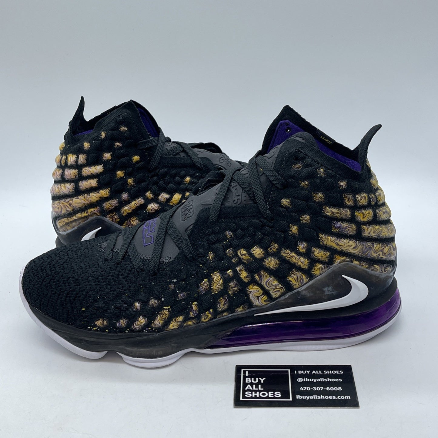 Size 11.5 - Nike LeBron 17 Lakers Black Purple Yellow Suede (BQ3177-004)