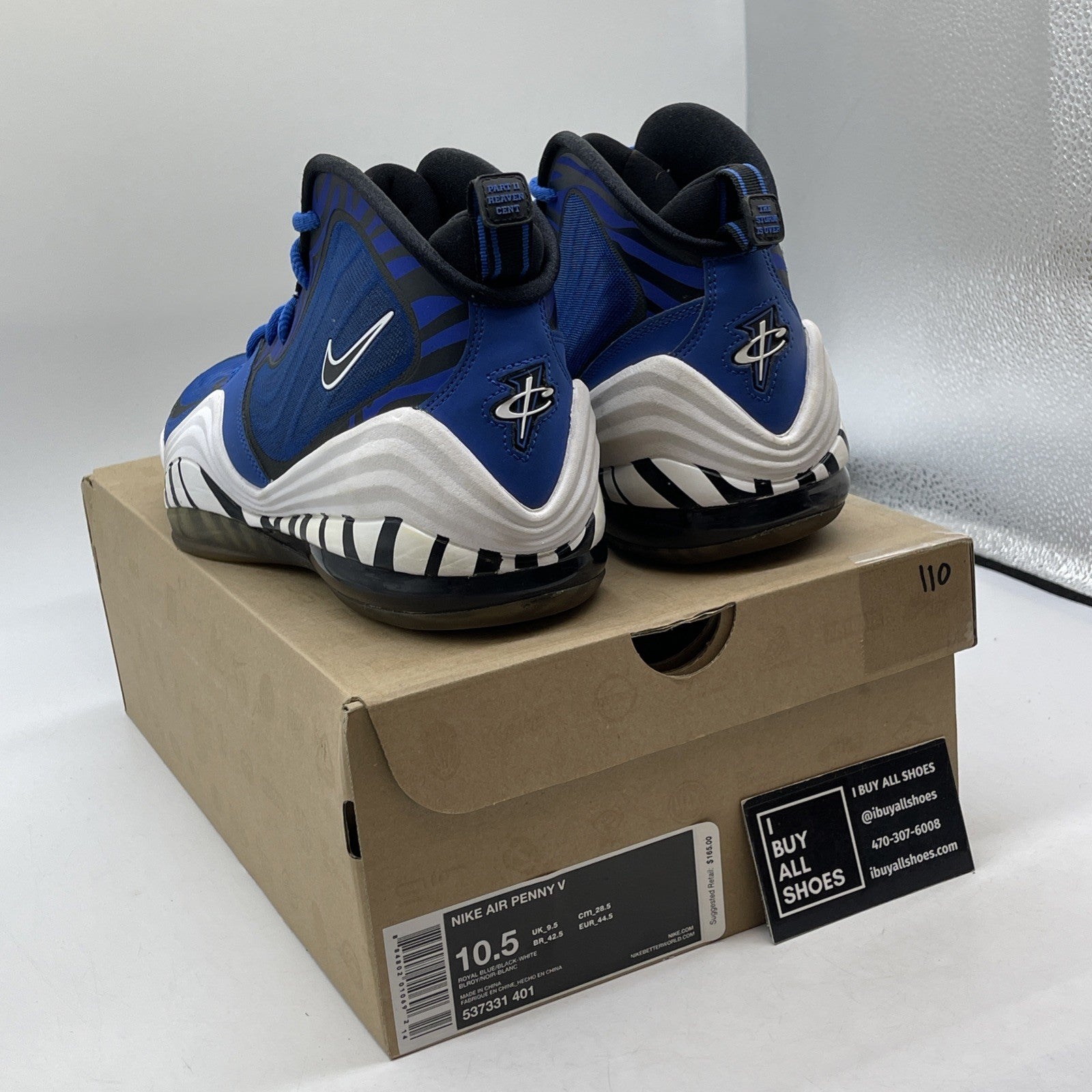 Size 10.5 - Nike Air Penny 5 Memphis Tigers Blue Black Suede (537331-401)