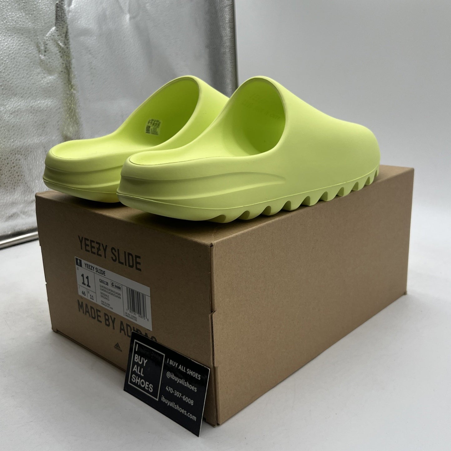 Size 11 - Adidas Yeezy Men's Slides Glow Green (GX6138)