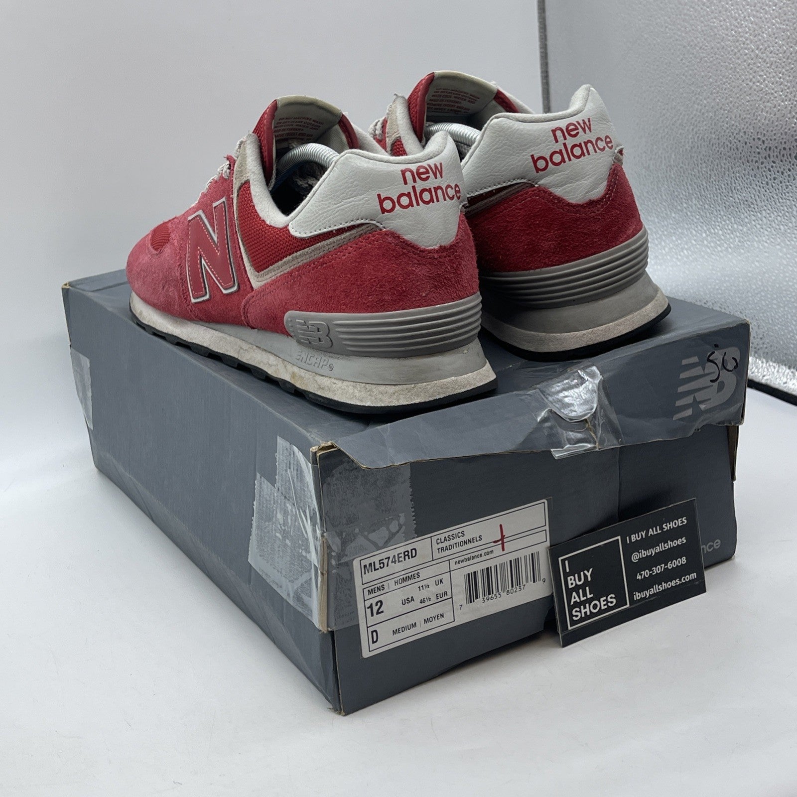 Size 12 - New Balance 574 Red Grey Suede Leather  (ML574ERD)