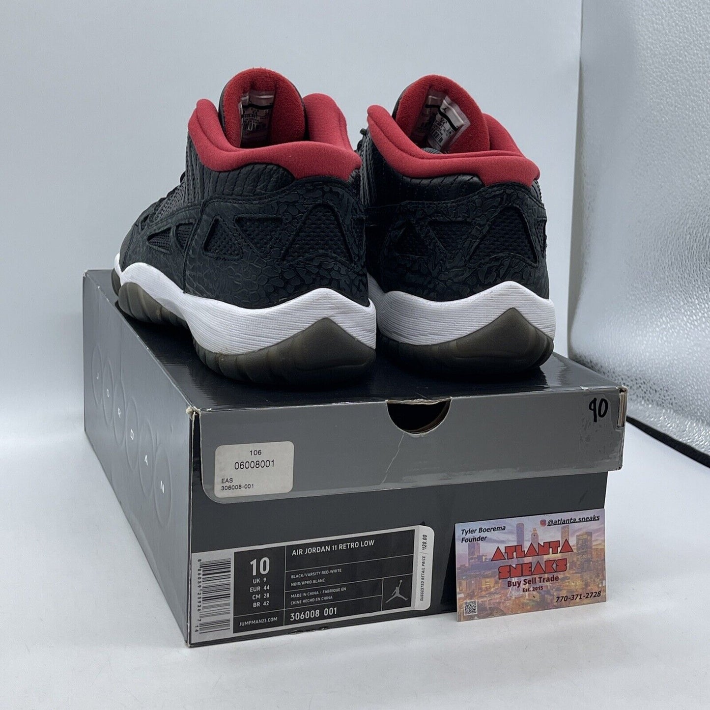 Size 10 - Air Jordan 11 Retro IE 2011 Low Black Charcoal Red Suede (306008-001)