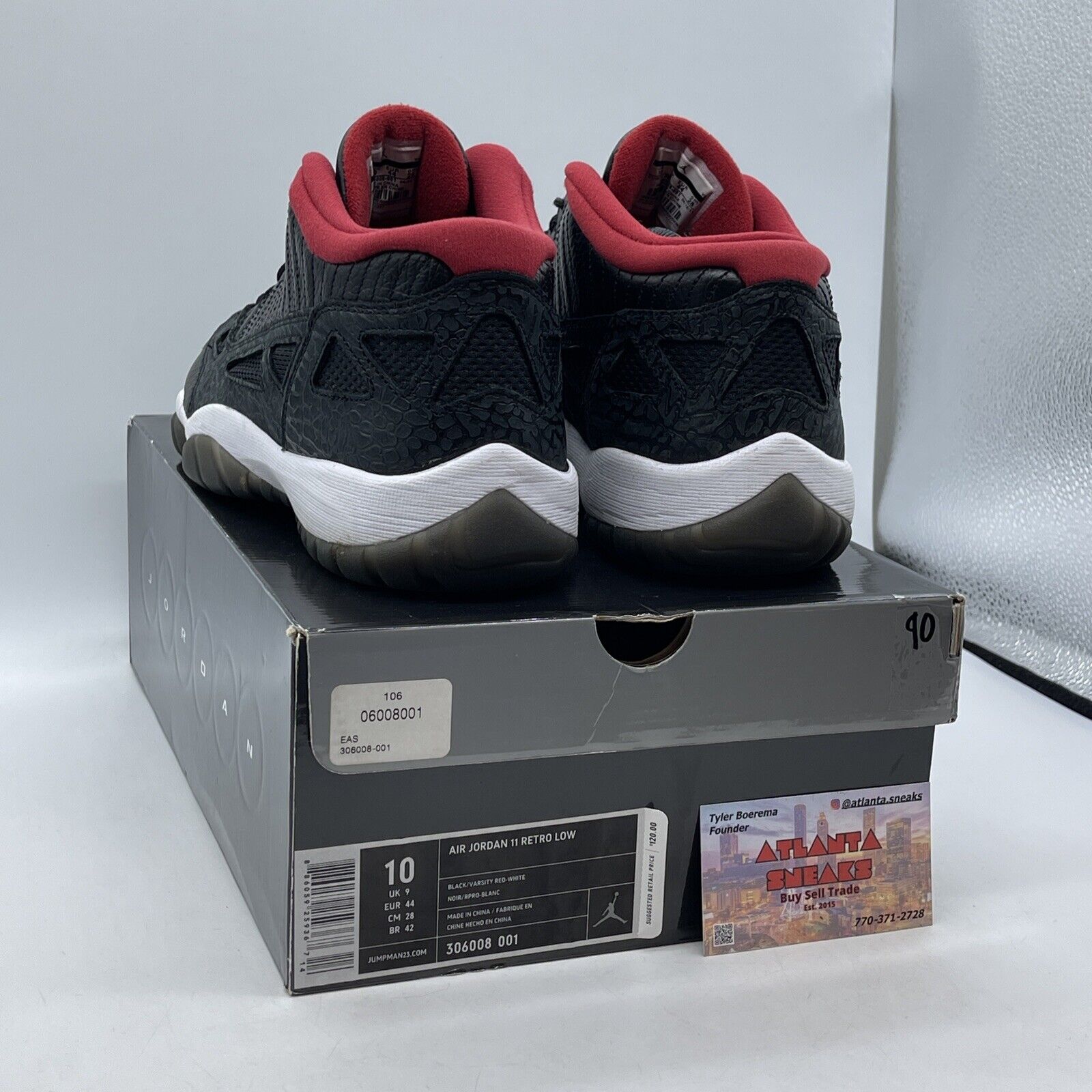 Size 10 - Air Jordan 11 Retro IE 2011 Low Black Charcoal Red Suede (306008-001)