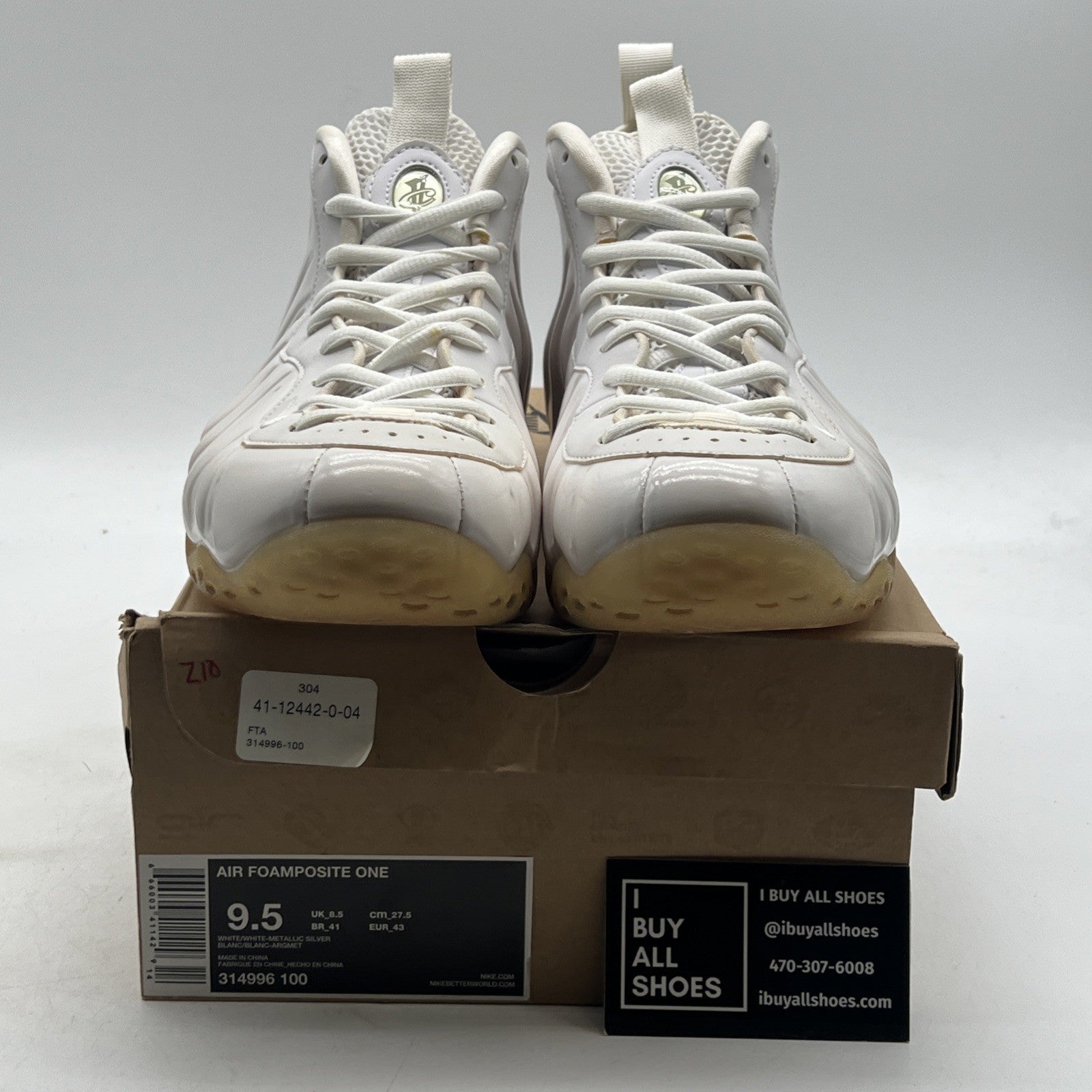 Size 9.5 - Nike Air Foamposite One White-Out (314996-100)