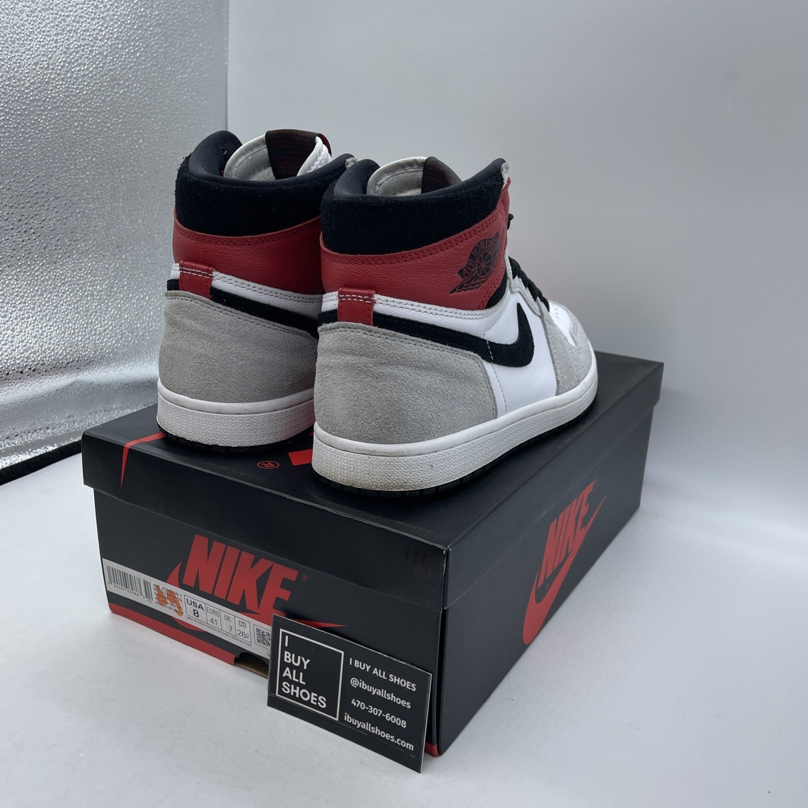 Size 8 - Jordan 1 Retro High OG Smoke Gray Red White Suede Leather (555088-126)