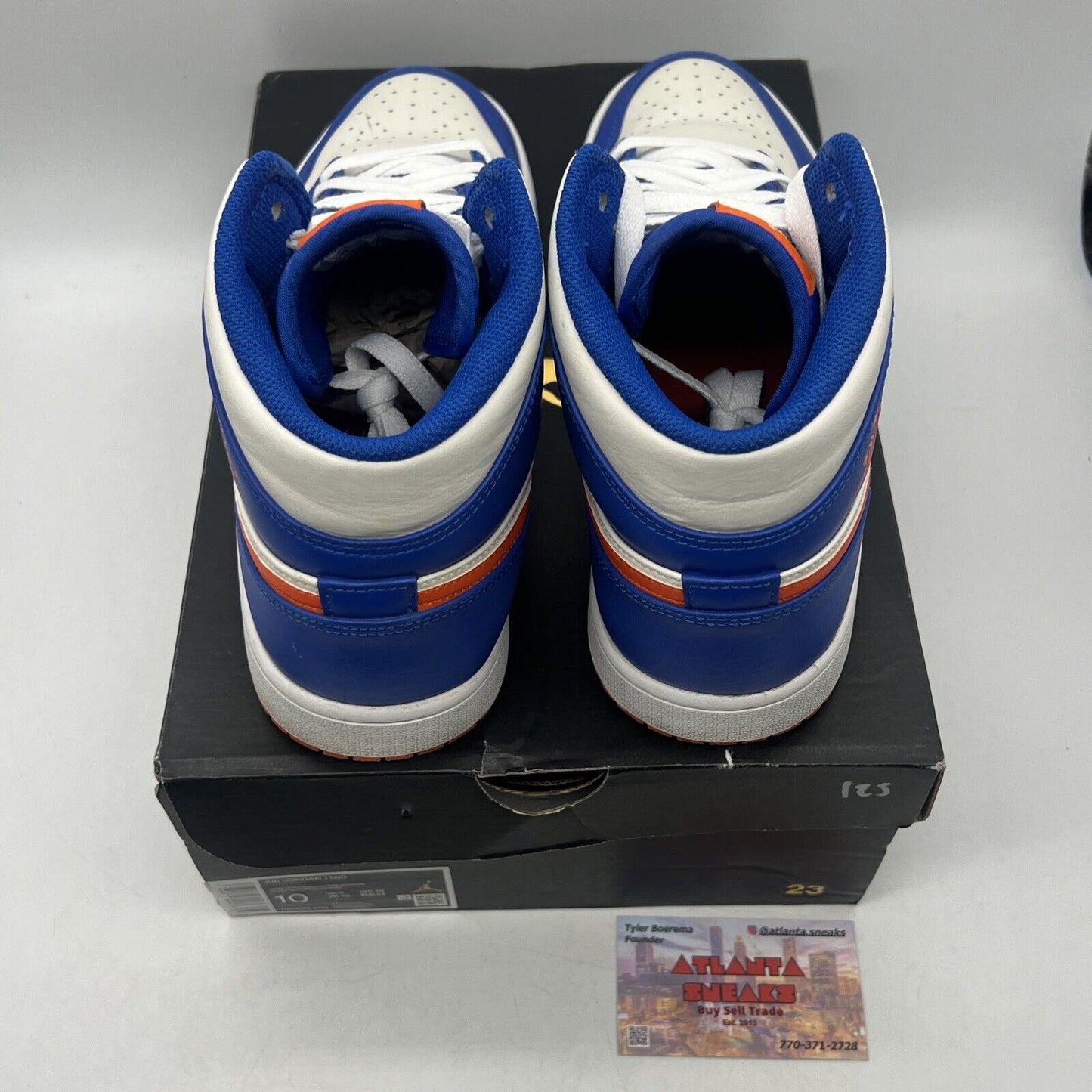 Size 10 - Jordan 1 Mid Knicks 2023 White Blue Orange Leather (FD1029-400)