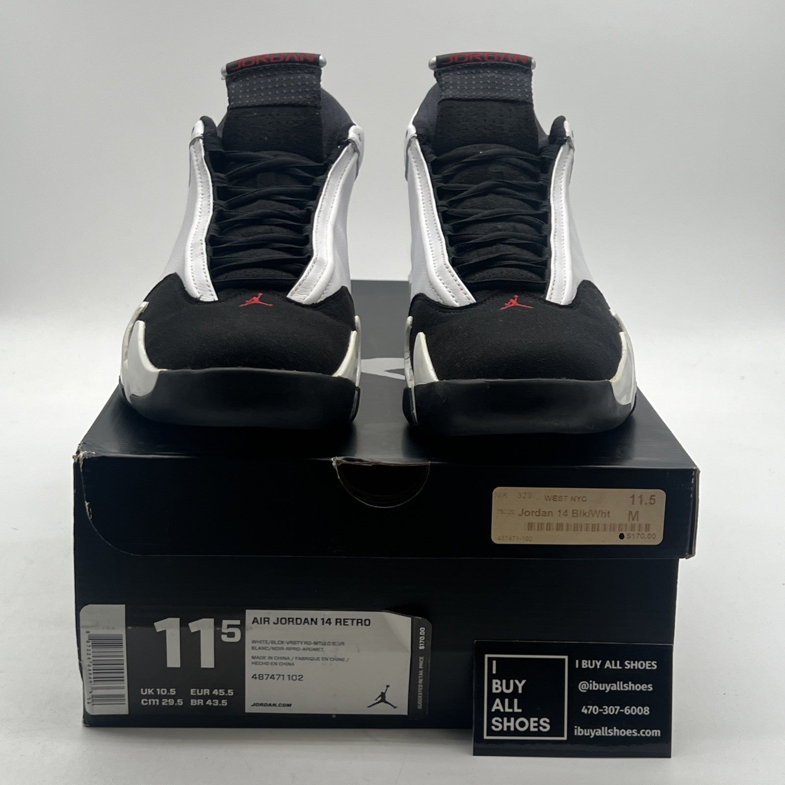 Size 11.5 - Air Jordan 14 Retro 2014 Black Toe (487471-102)