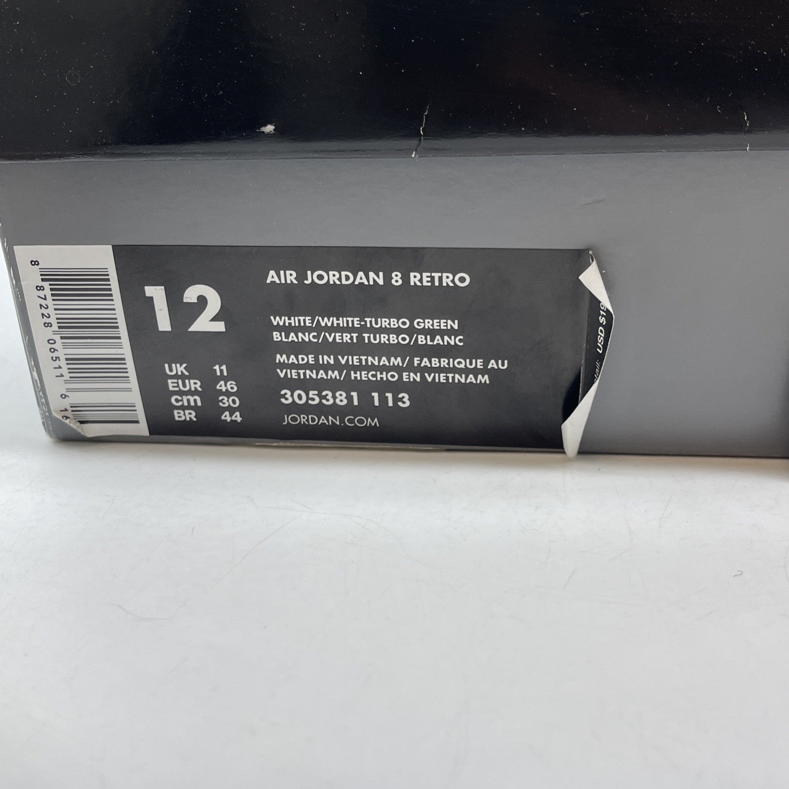 Size 12 - Air Jordan 8 Retro South Beach White Grey Leather (305381-113)
