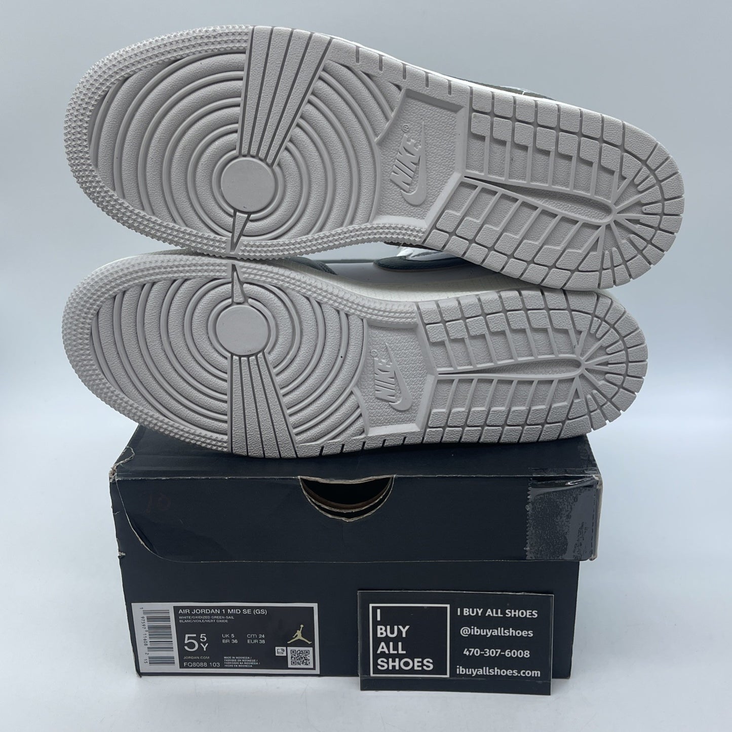 Size 5.5Y - Air Jordan 1 Mid SE ‘Oxidized Green Grey White Leather (FQ8088-103)