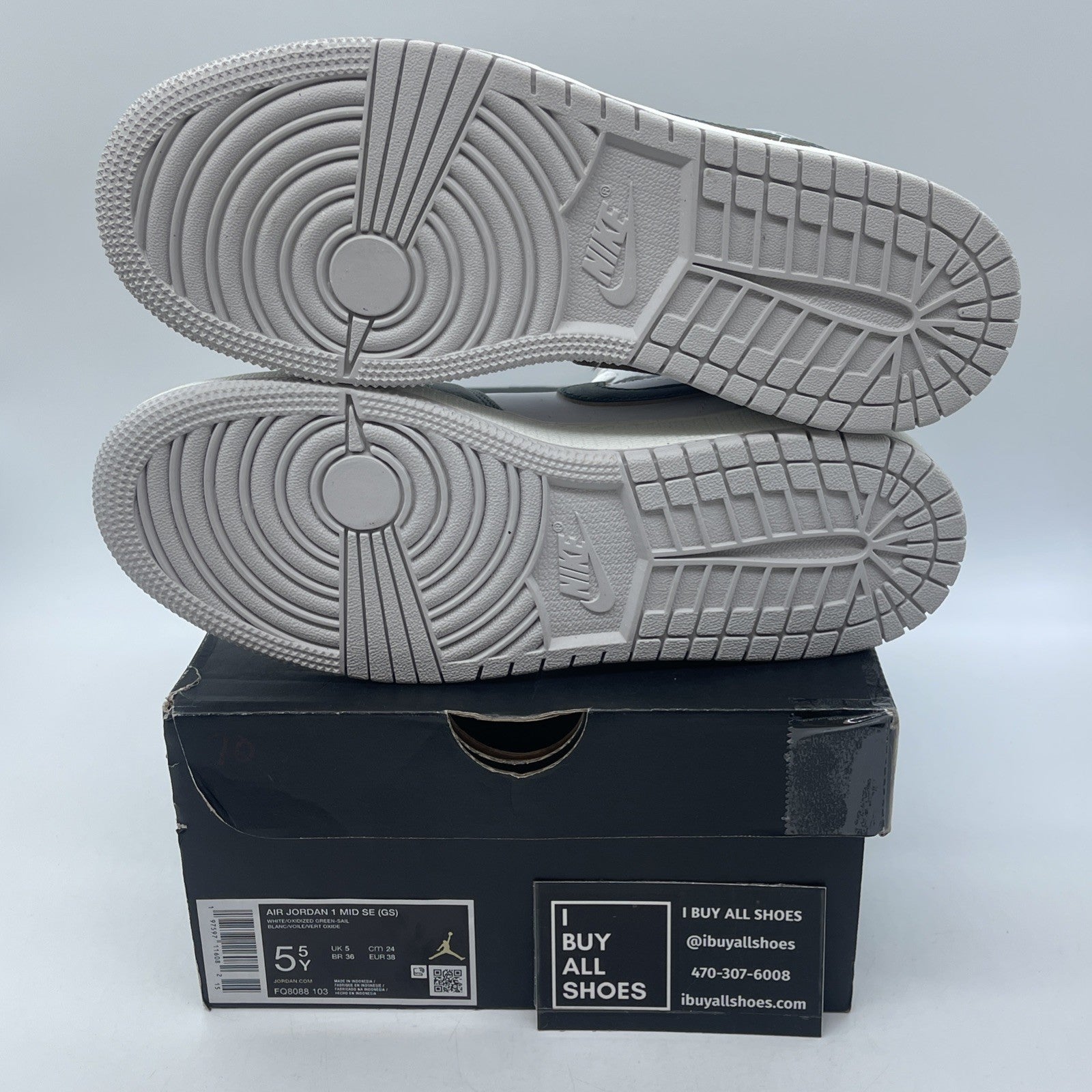 Size 5.5Y - Air Jordan 1 Mid SE ‘Oxidized Green Grey White Leather (FQ8088-103)