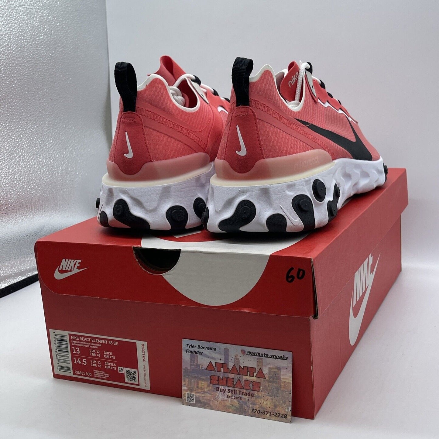 Size 13 - Nike React Element 55 SE Ember Glow Pink White Suede (CI3831-800)