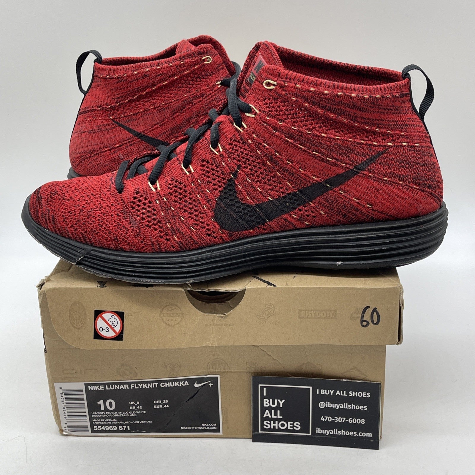 Size 10 - Nike Lunar Flyknit Chukka University Red (554969-671)