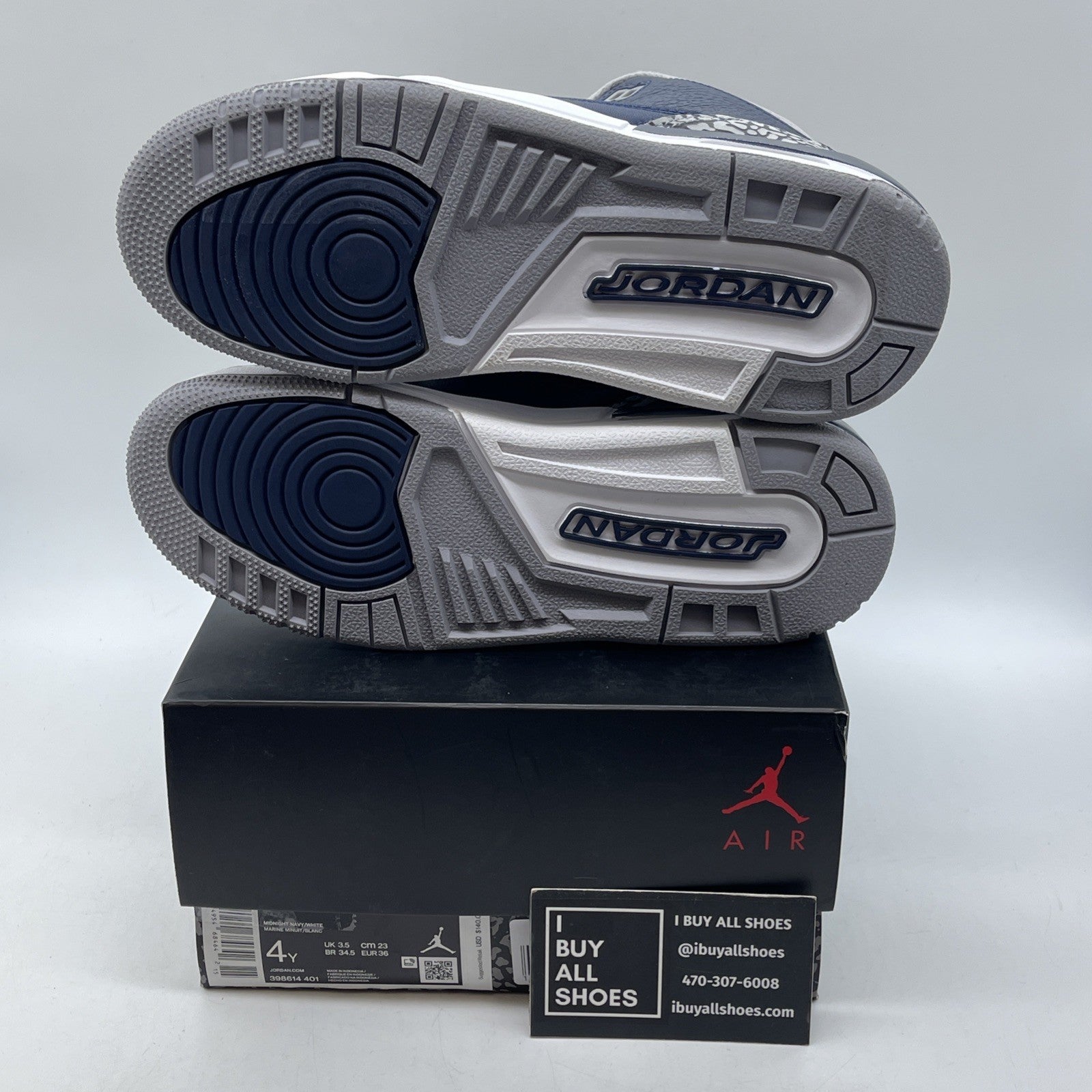 Size 4Y (GS) - Jordan 3 Retro Mid Georgetown Blue Grey Leather (398614-401)