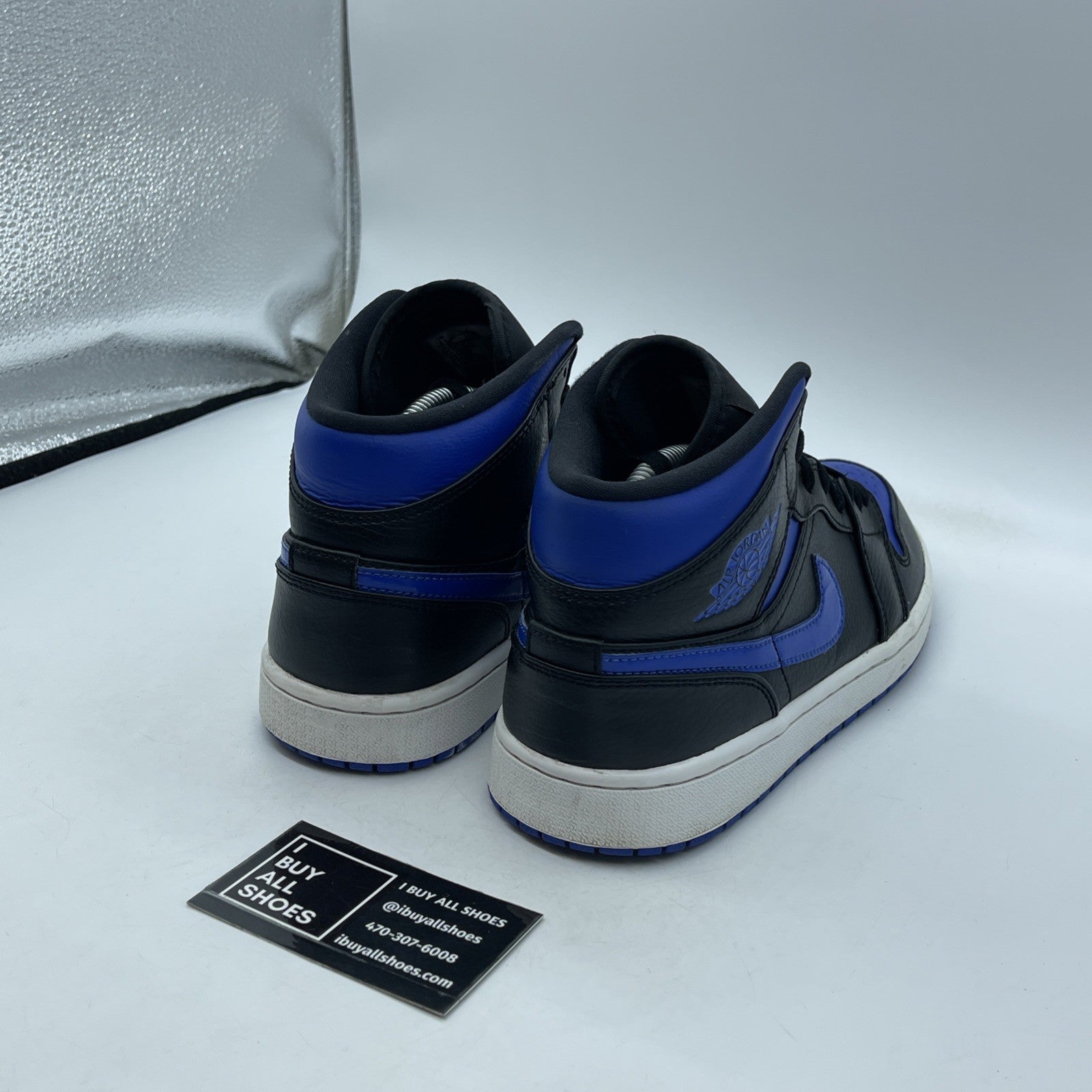Size 8.5 - Air Jordan 1 Mid Black Hyper Royal Blue Leather (554724-068)