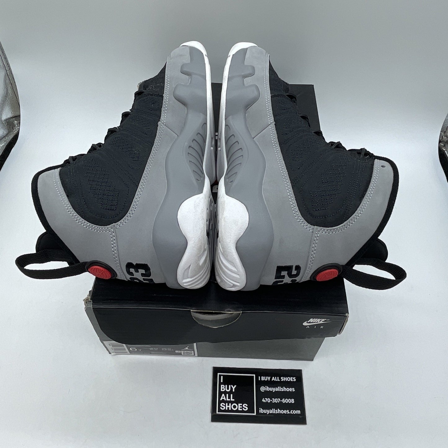 Size 6Y - Jordan 9 Retro Particle Gray 2022 Suede Red Black (302359-060)