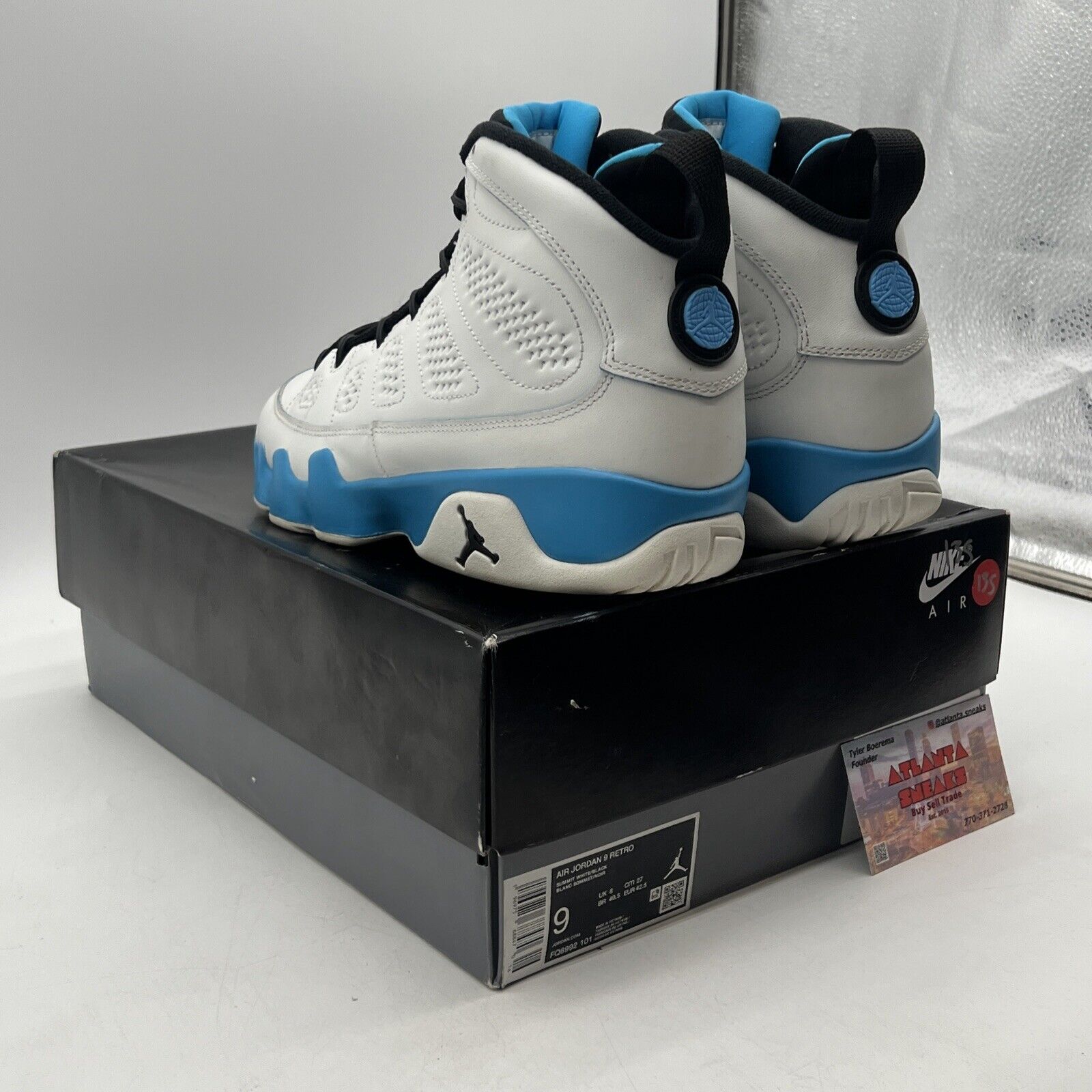 Size 9 - Air Jordan 9 Retro 2024 Powder Blue Black White Leather (FQ8992-101)