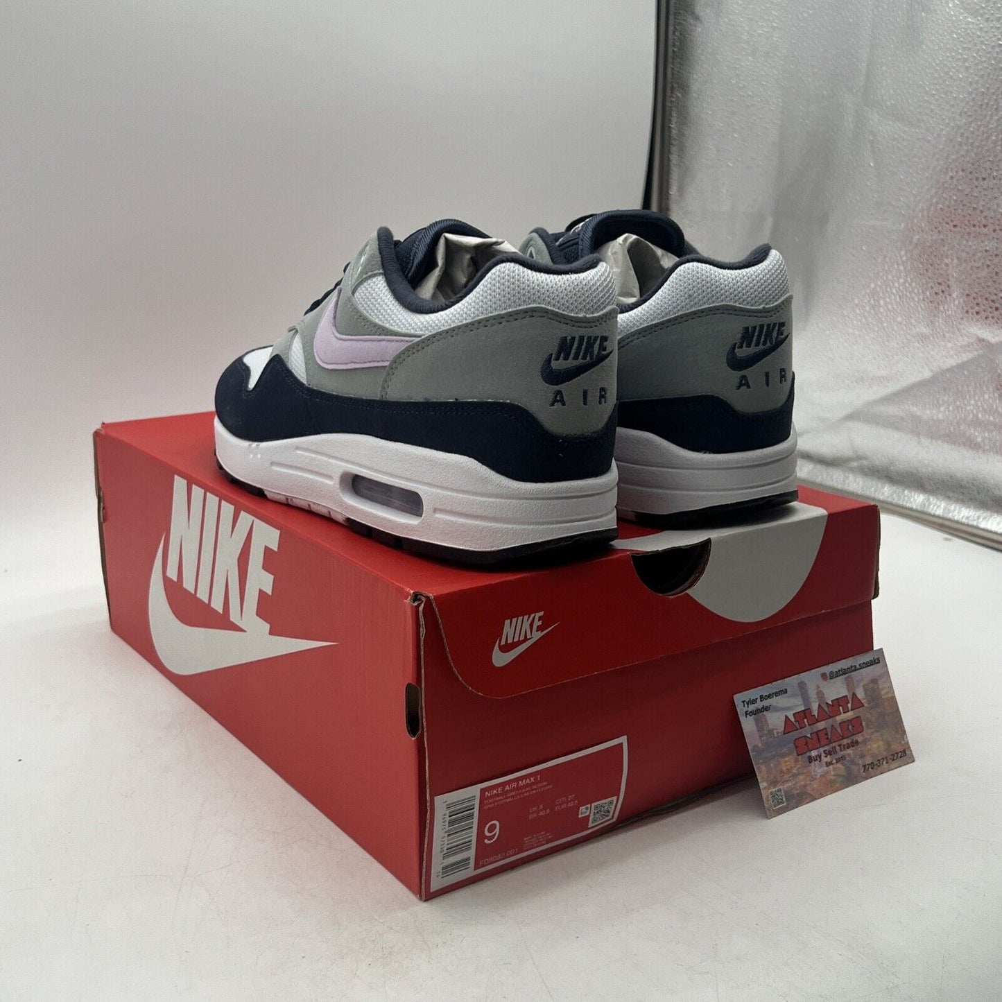 Size 9 - Nike Air Max 1 Obsidian Lilac Bloom White Navy (FD9082-001)