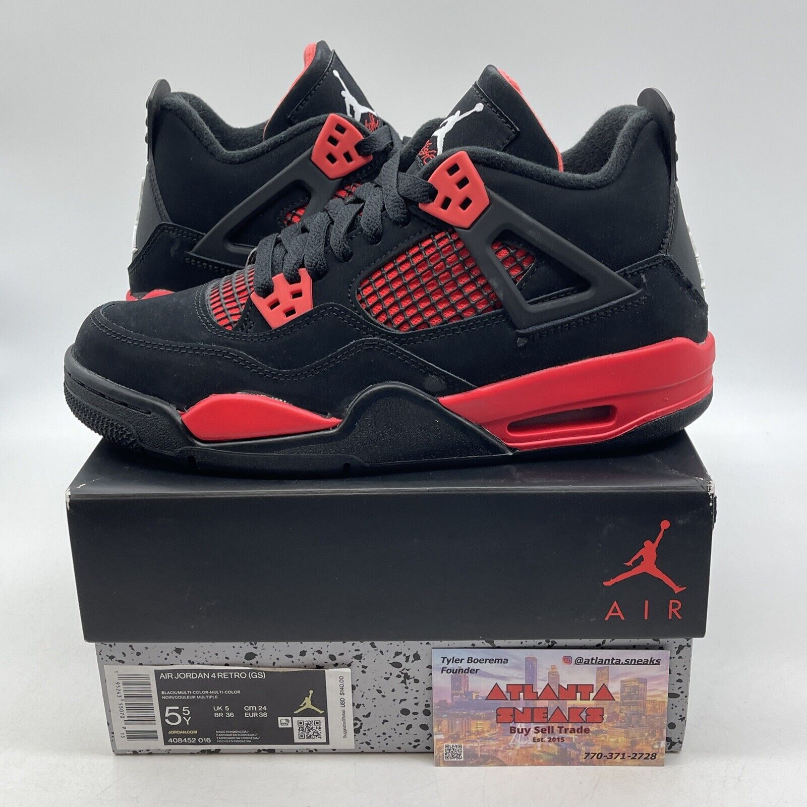 Size 5.5Y - Jordan 4 Retro Mid Red Thunder Red White Black Suede (408452-016)