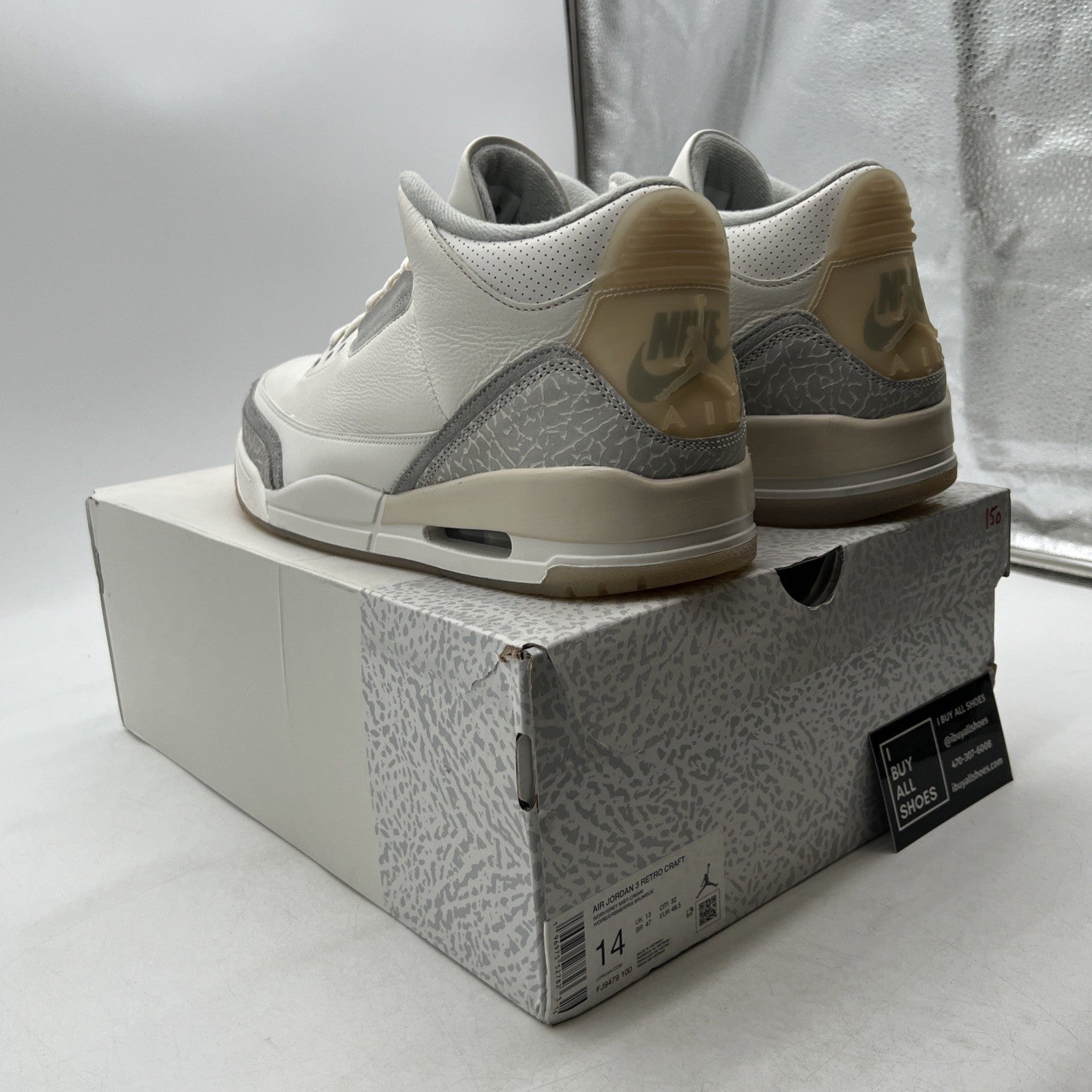 Size 14 - Air Jordan 3 Retro Craft Ivory/Grey White Leather (FJ9579-100)