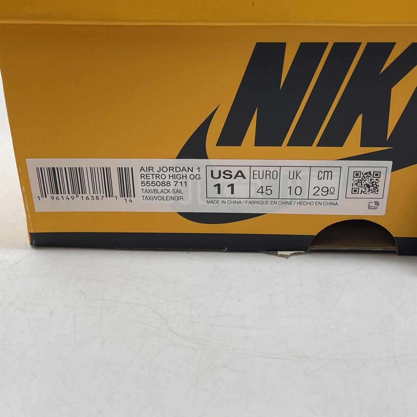Size 11 - Jordan 1 Retro OG High Yellow Toe White Black Leather (555088-711)