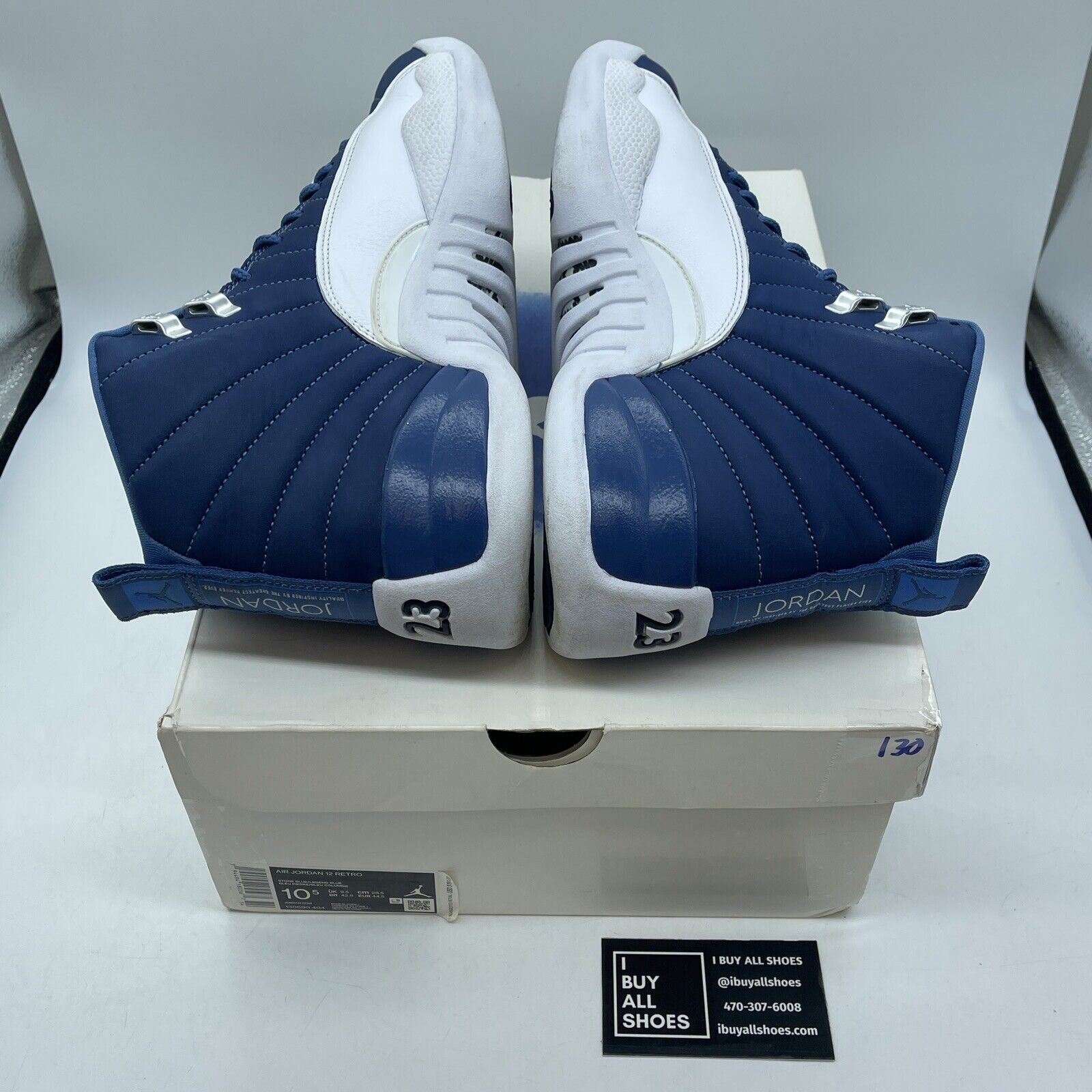 Size 10.5 - Jordan 12 Retro Indigo Blue Silver White Leather (130690-404)