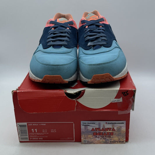 Size 11 - Nike Air Max 1 Prm Gamma Blue Atomic Pink Suede White (512033-440)