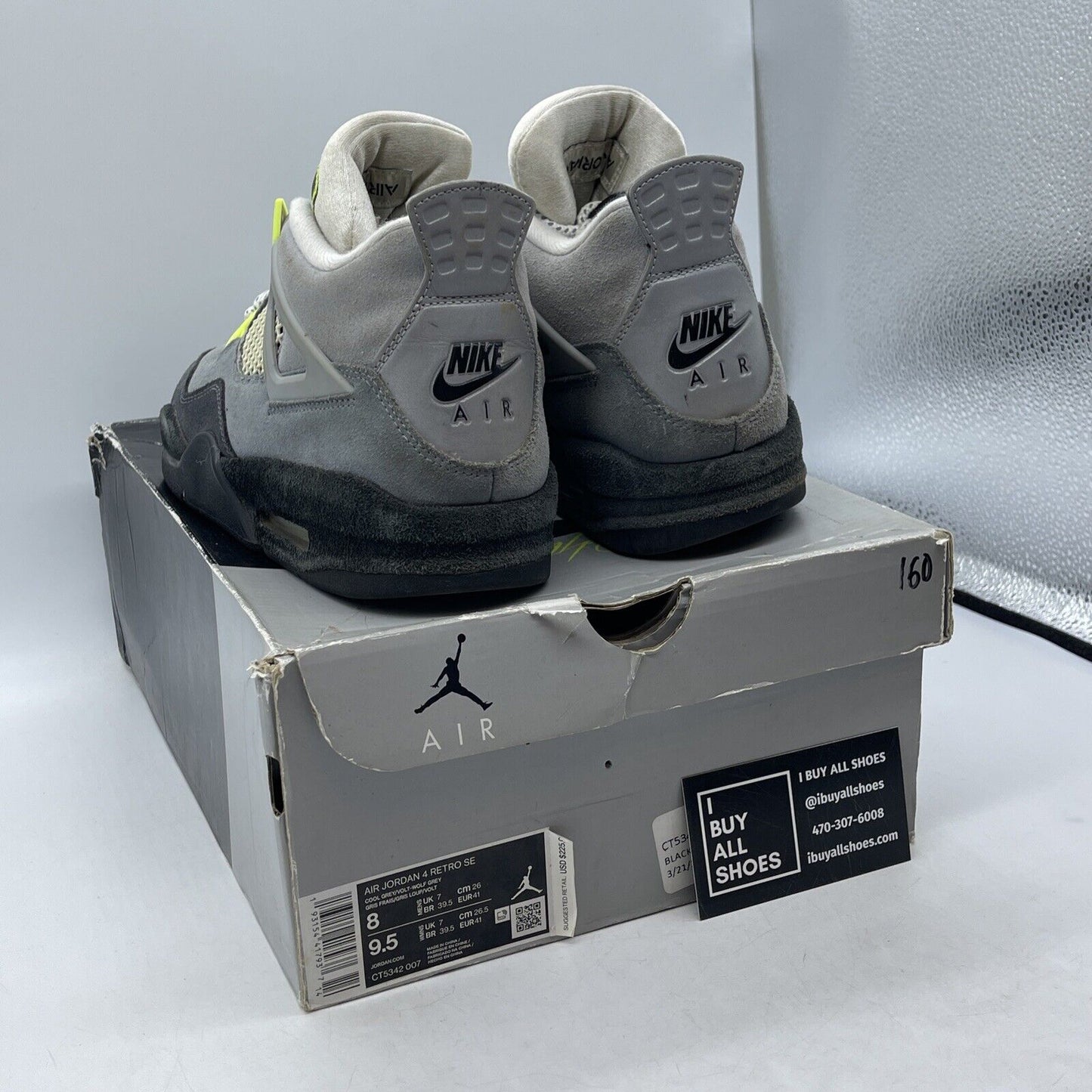 Size 8 - Jordan 4 Retro SE Mid Neon 95 Grey Black Suede (CT5342-007)