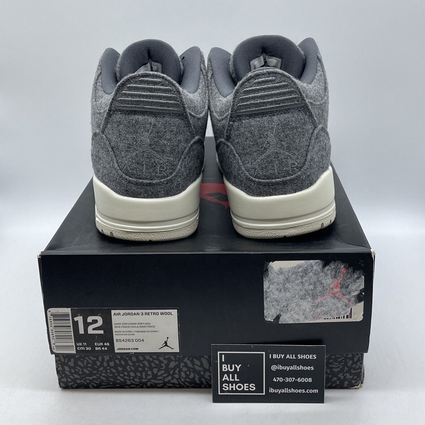 Size 12 - Air Jordan 3 Retro Wool Grey White Suede Leather (854263-004)