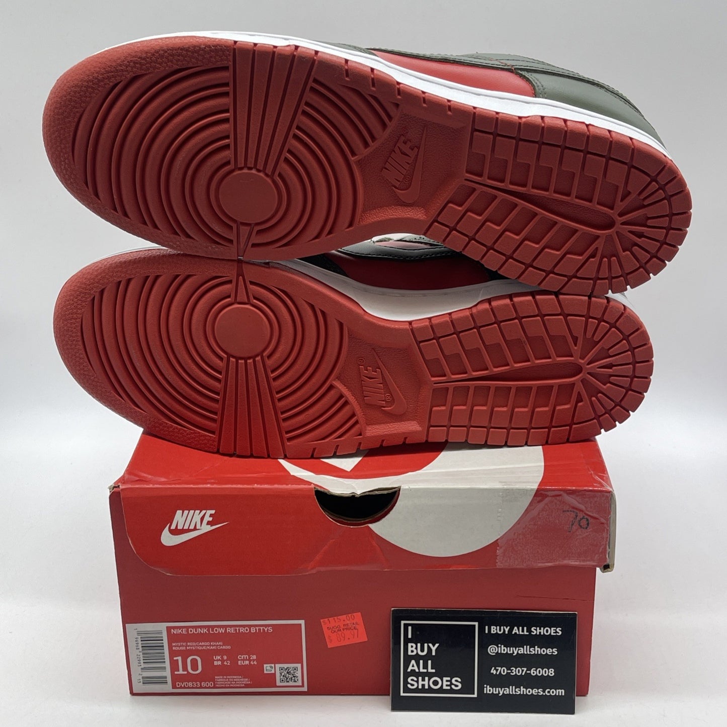 Size 10 - Nike Dunk Low Cargo Khaki Mystic Red Green Leather (DV0833-600)