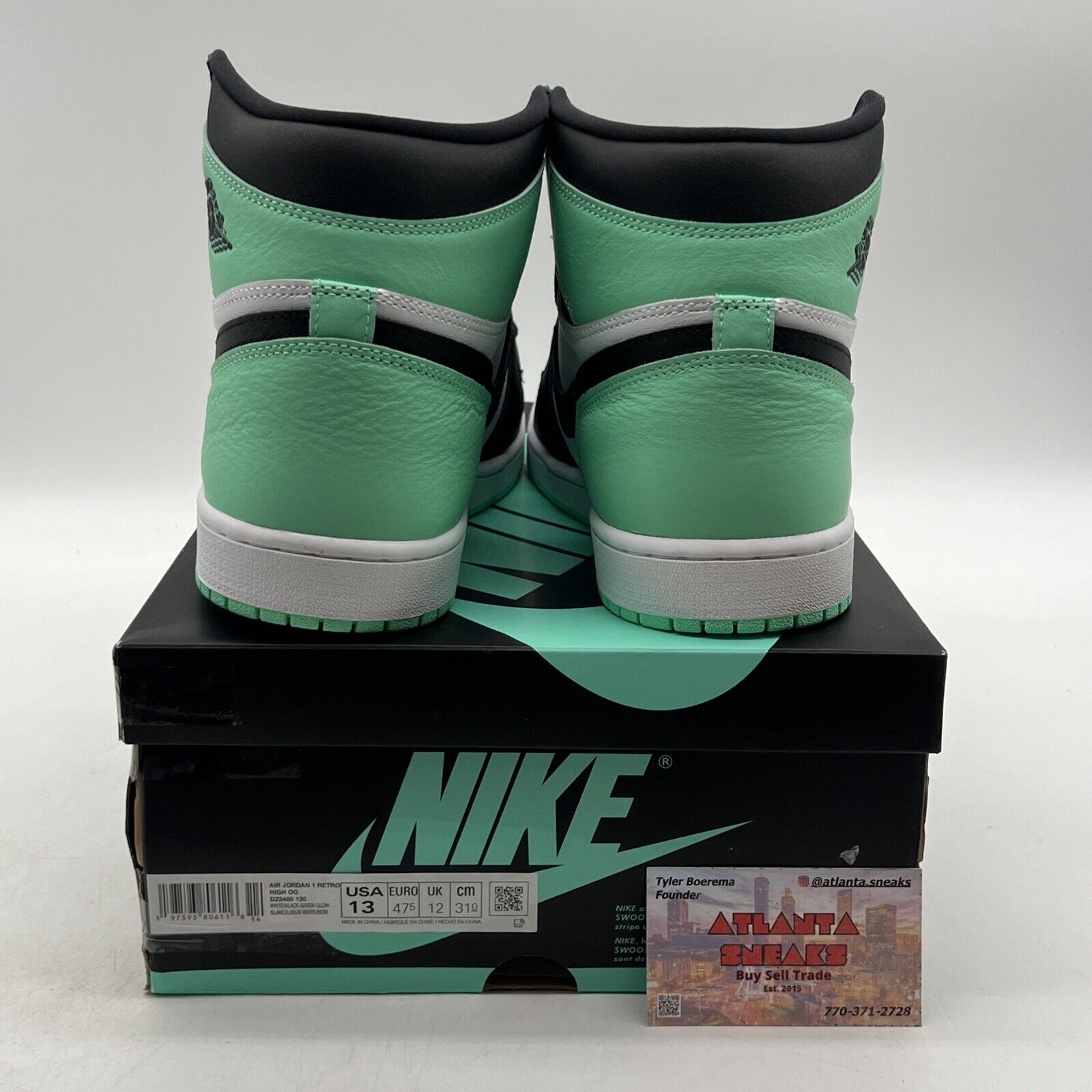 Size 13 - Air Jordan 1 Retro OG High Green Glow White Black Leather.(DZ5495-130)