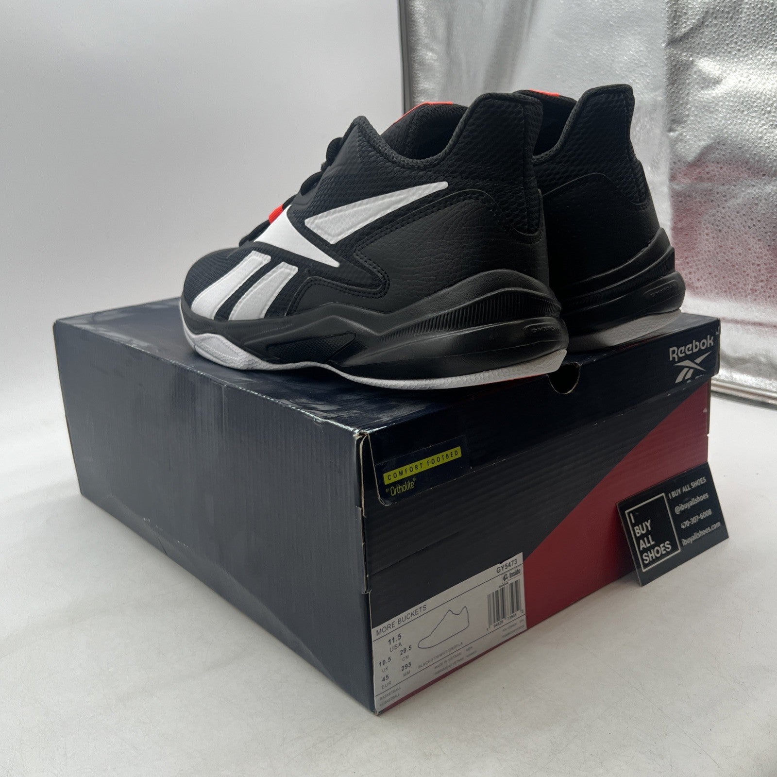 Size 11.5 - Reebok More Buckets Black White Orange Flare (GY5473)