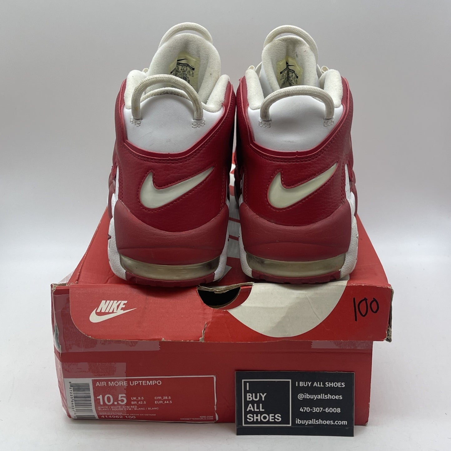 Size 10.5 - Nike Air More Uptempo White Red Leather (414962-100)