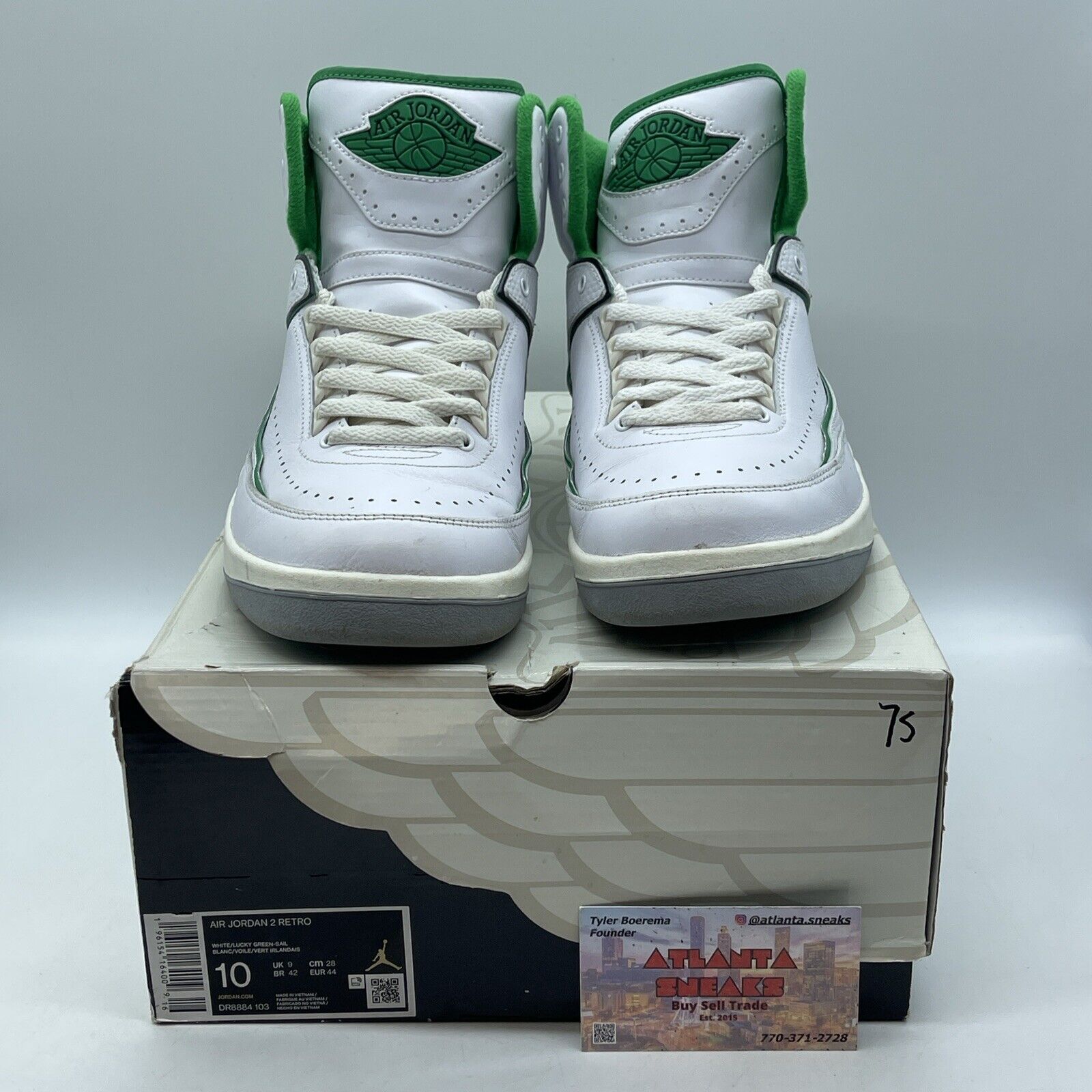 Size 10 - Jordan 2 Retro Lucky Green grey  White Leather (DR8884-103)