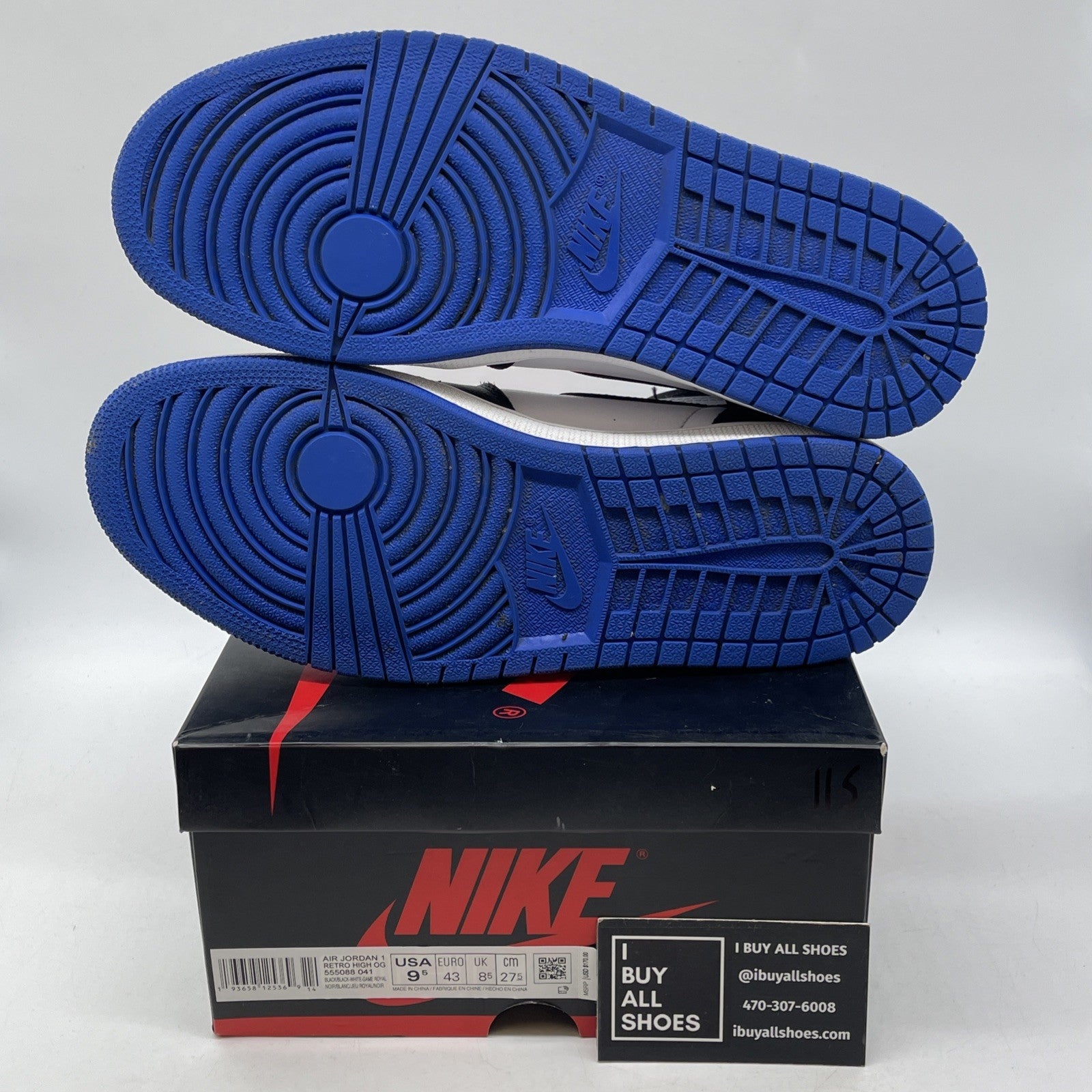 Size 9.5 - Jordan 1 Retro OG High Royal Toe Black White Leather (555088-041)