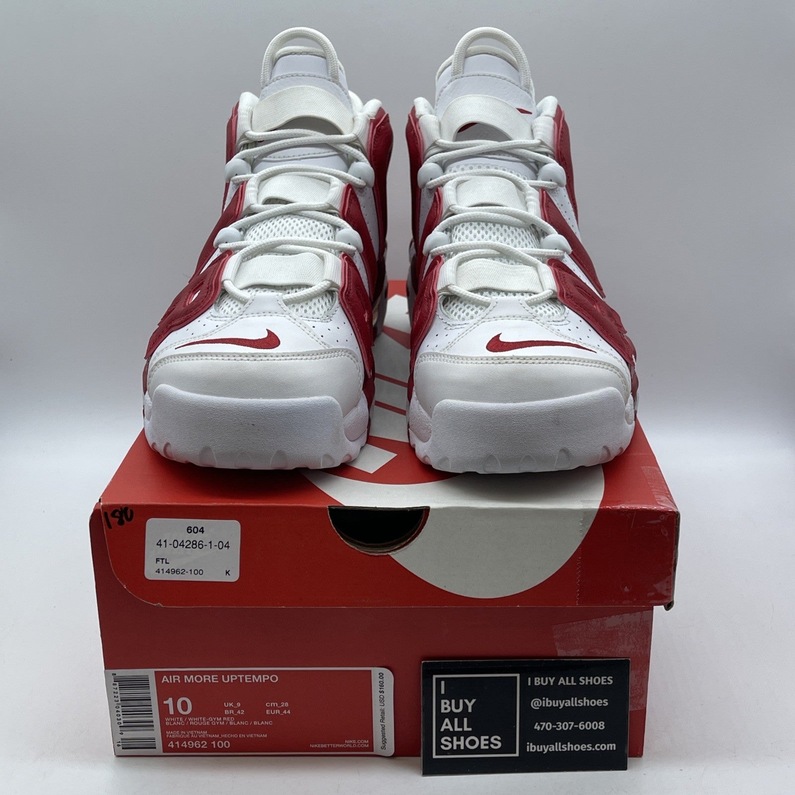 Size 10 - Nike Air More Uptempo White Red Leather Suede (414962-100)